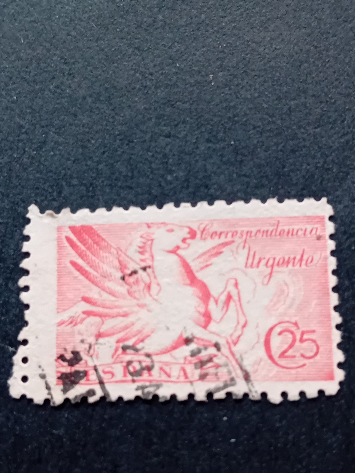Vintage Spaanse postzegel - Correo Aéreo Urgente 25, Ophalen of Verzenden, Overige landen