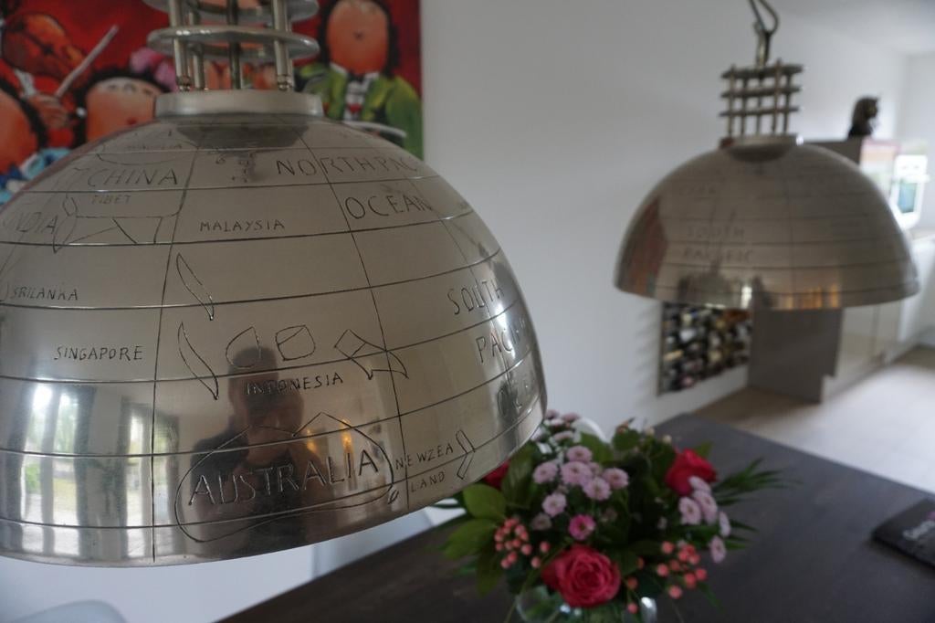 Unieke hanglampen met wereldkaart, Ø 50cm, Ophalen, Gebruikt, 50 tot 75 cm, Metaal