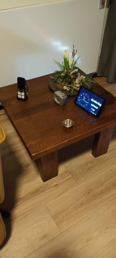 Massief eiken salontafel, Ophalen, Gebruikt, 100 tot 150 cm, 50 tot 100 cm