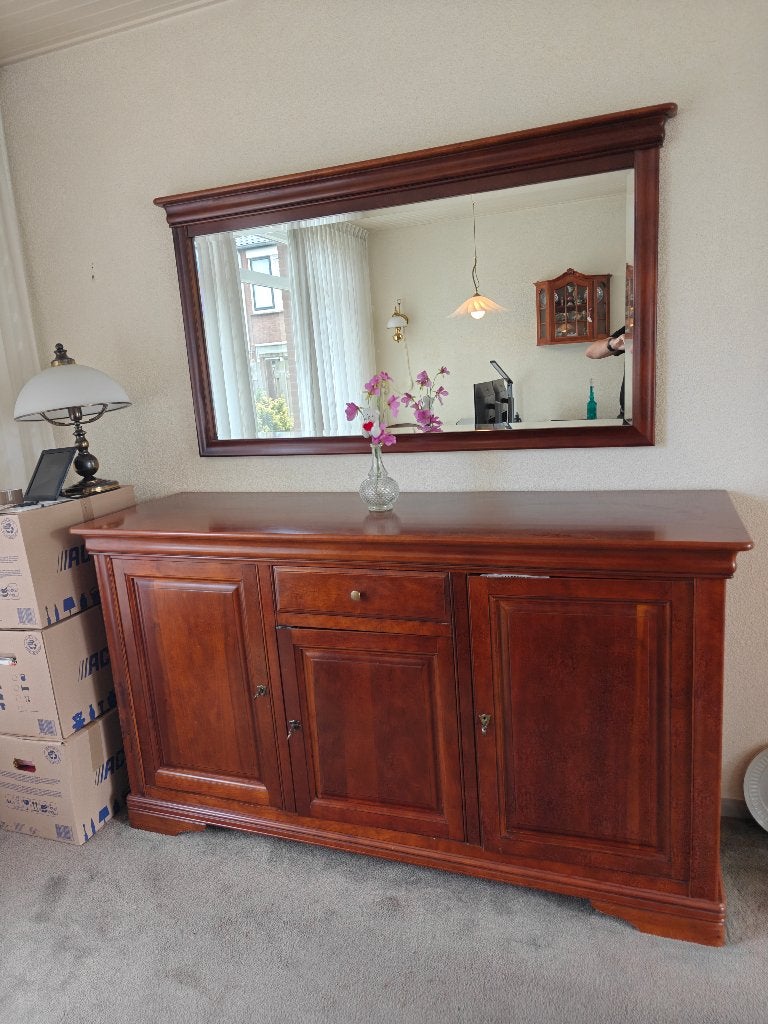Dressoir mahoniekleur (set met spiegel en TV-kast), Huis en Inrichting, Ophalen, Gebruikt, Met deur(en), Mahonie- kersenhout