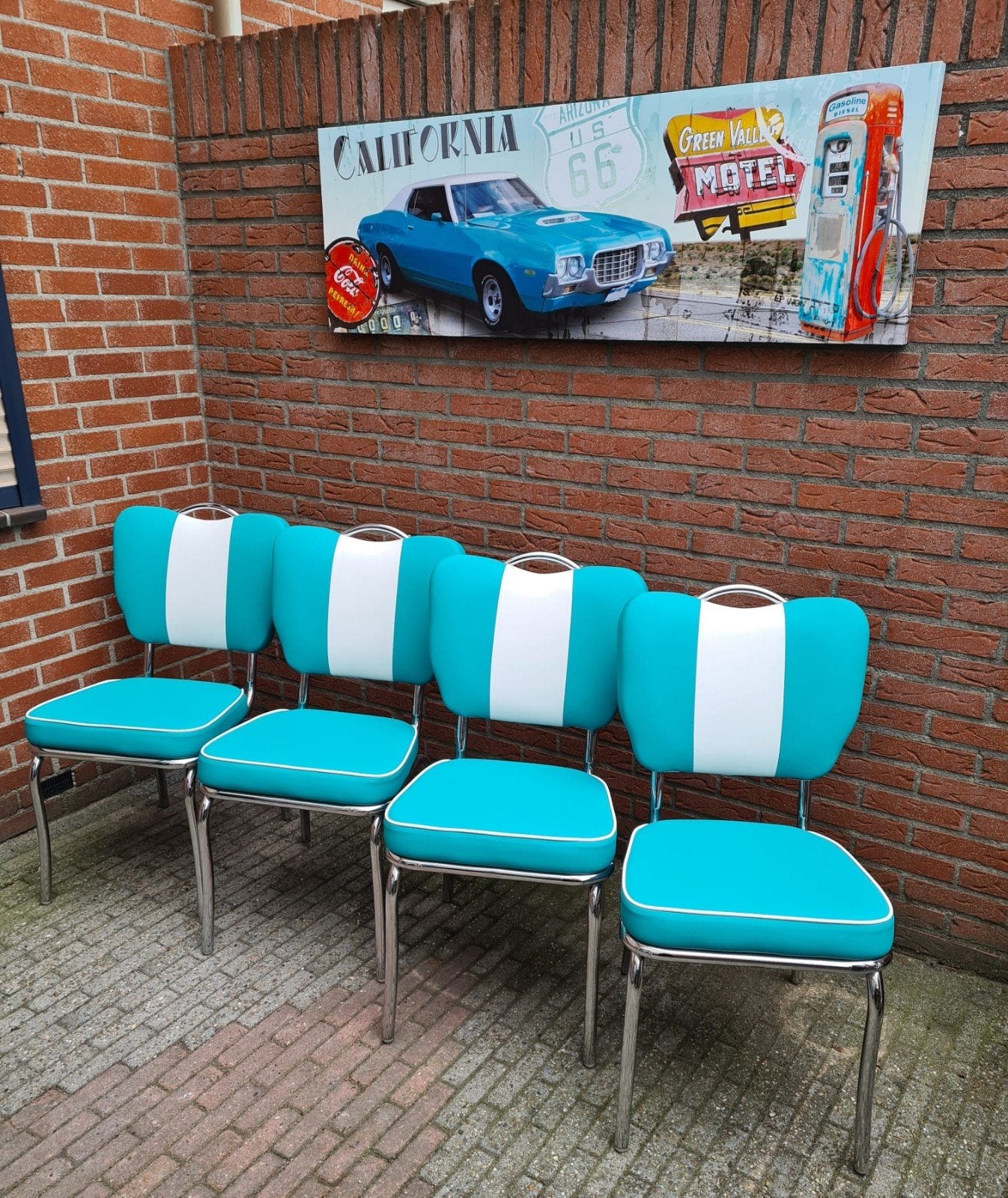 FIFTIES SIXTIES BEL AIR DINER STOELEN MET TAFEL, Huis en Inrichting, Ophalen, Overige kleuren, Overige materialen, Vier