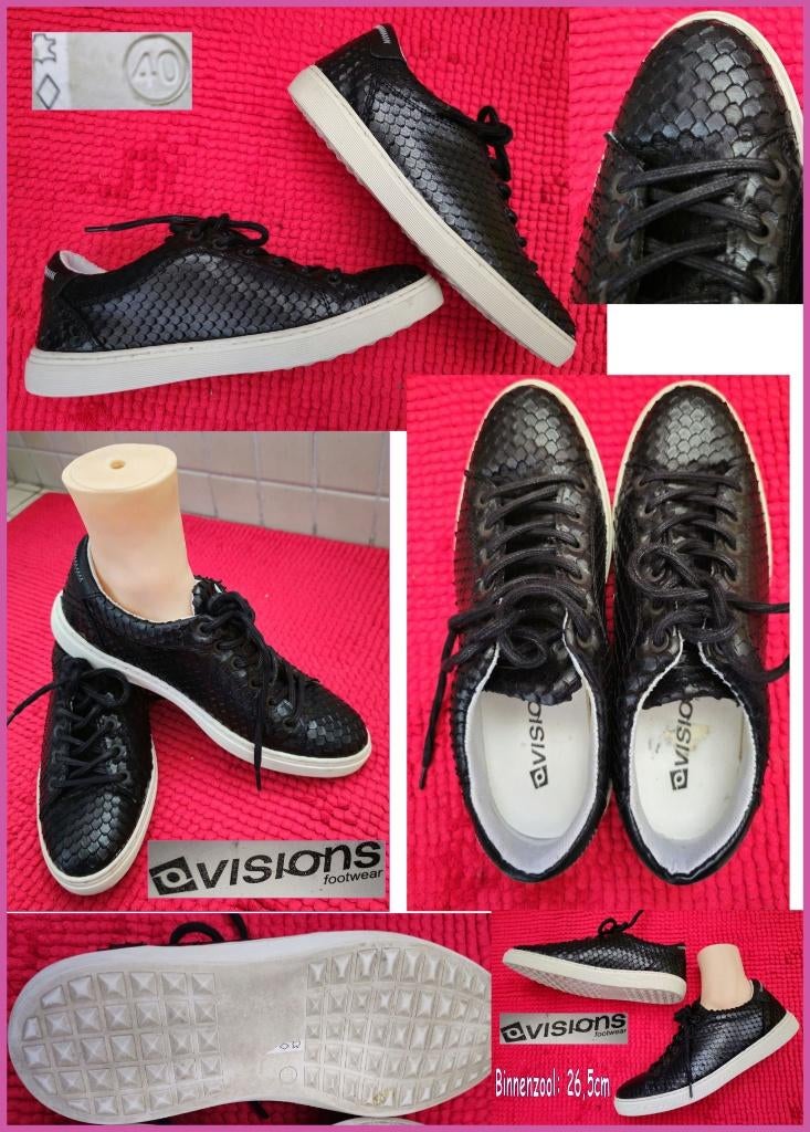VISIONS zwarte echt leren gympen maat 40 zgan, Kleding | Dames, Schoenen, Zo goed als nieuw, Sneakers of Gympen, Zwart, Ophalen of Verzenden