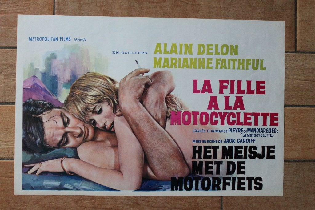 filmaffiche Alain Delon The Girl On A Motorcycle filmposter, Rechthoekig Liggend, Ophalen of Verzenden, Zo goed als nieuw, A1 t/m A3