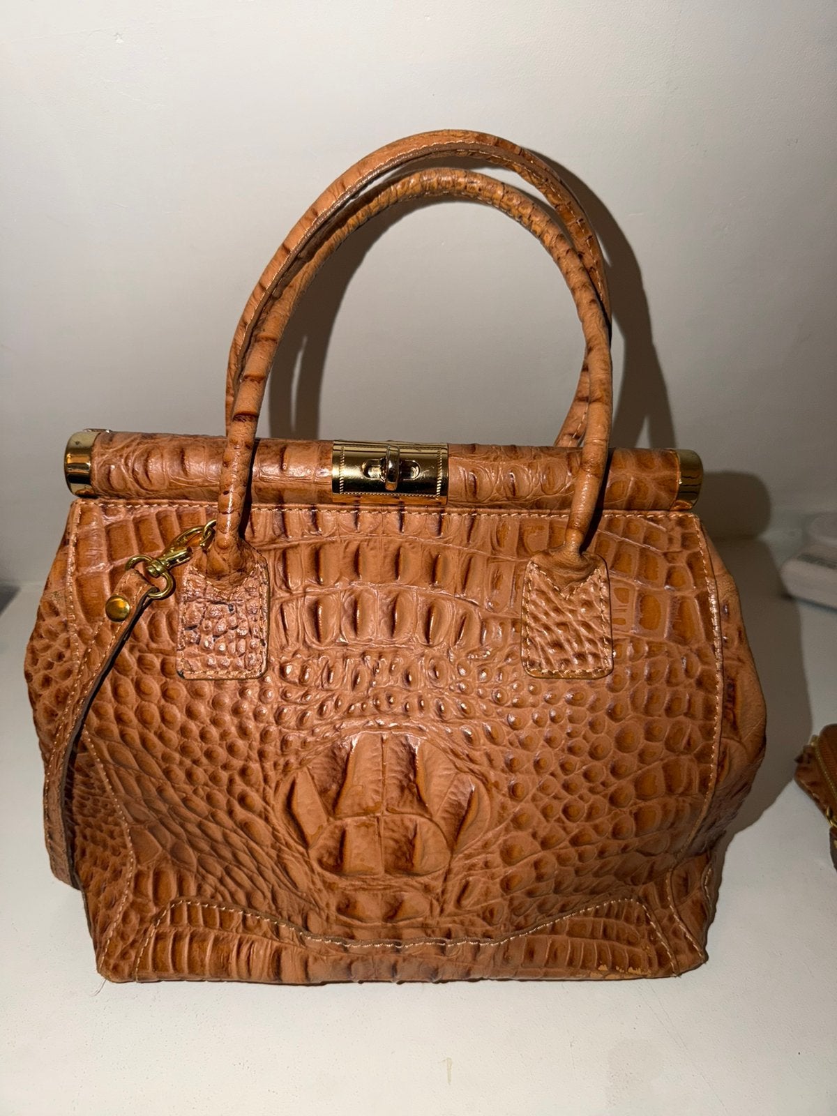 Vintage Italiaanse Leren Handtas Borse in Pelle +Portemonnee, Ophalen of Verzenden, Zo goed als nieuw, Bruin, Handtas