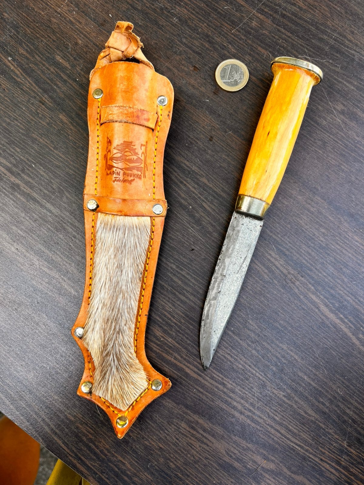 Vintage fins sami mes. Lapin Puukko. Met rendierhuid / vacht, Ophalen of Verzenden