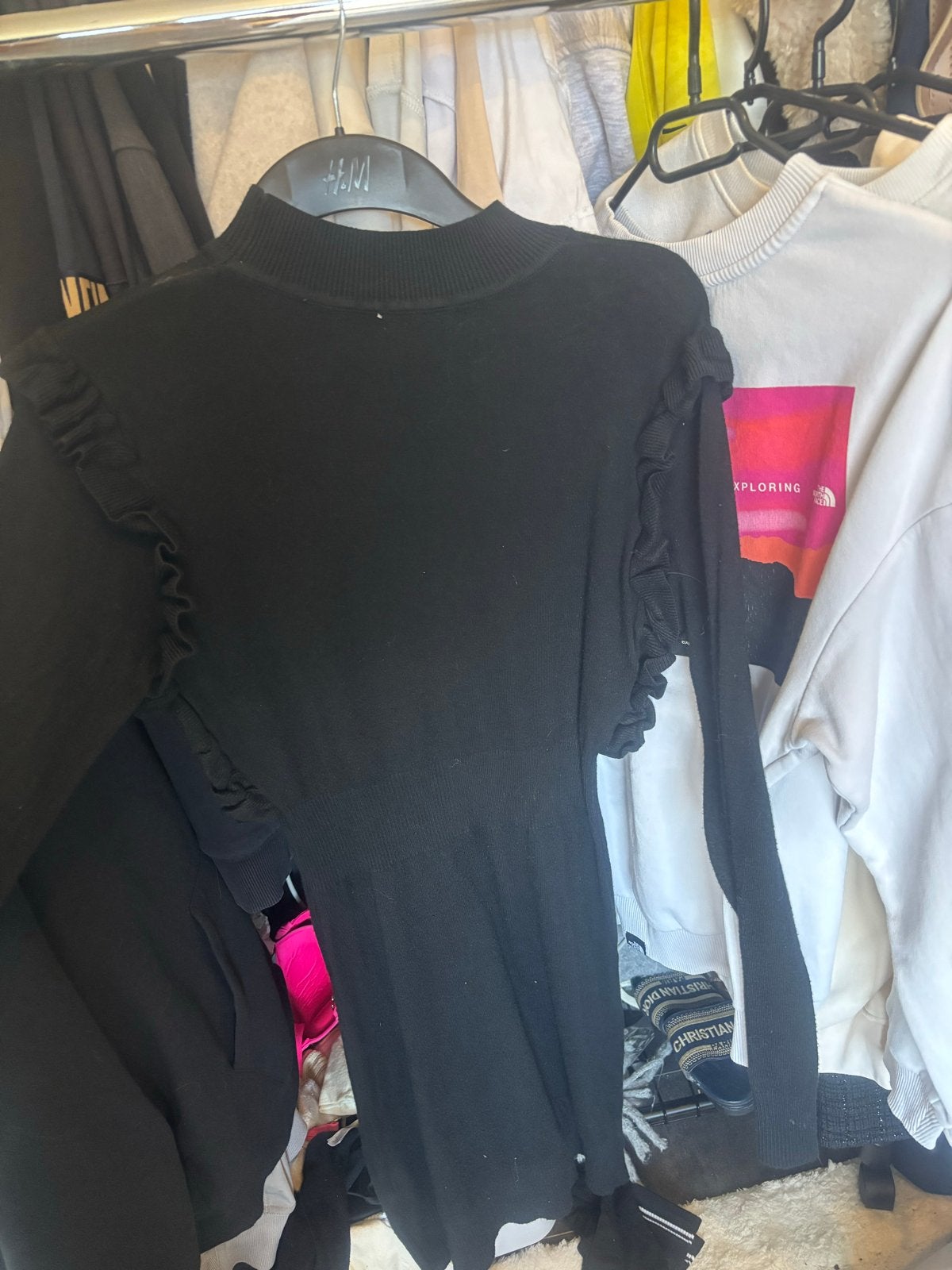 Zwart jurkje met ruches - H&M, Kleding | Dames, Zwart, Ophalen of Verzenden, Maat 36 (S), Gedragen