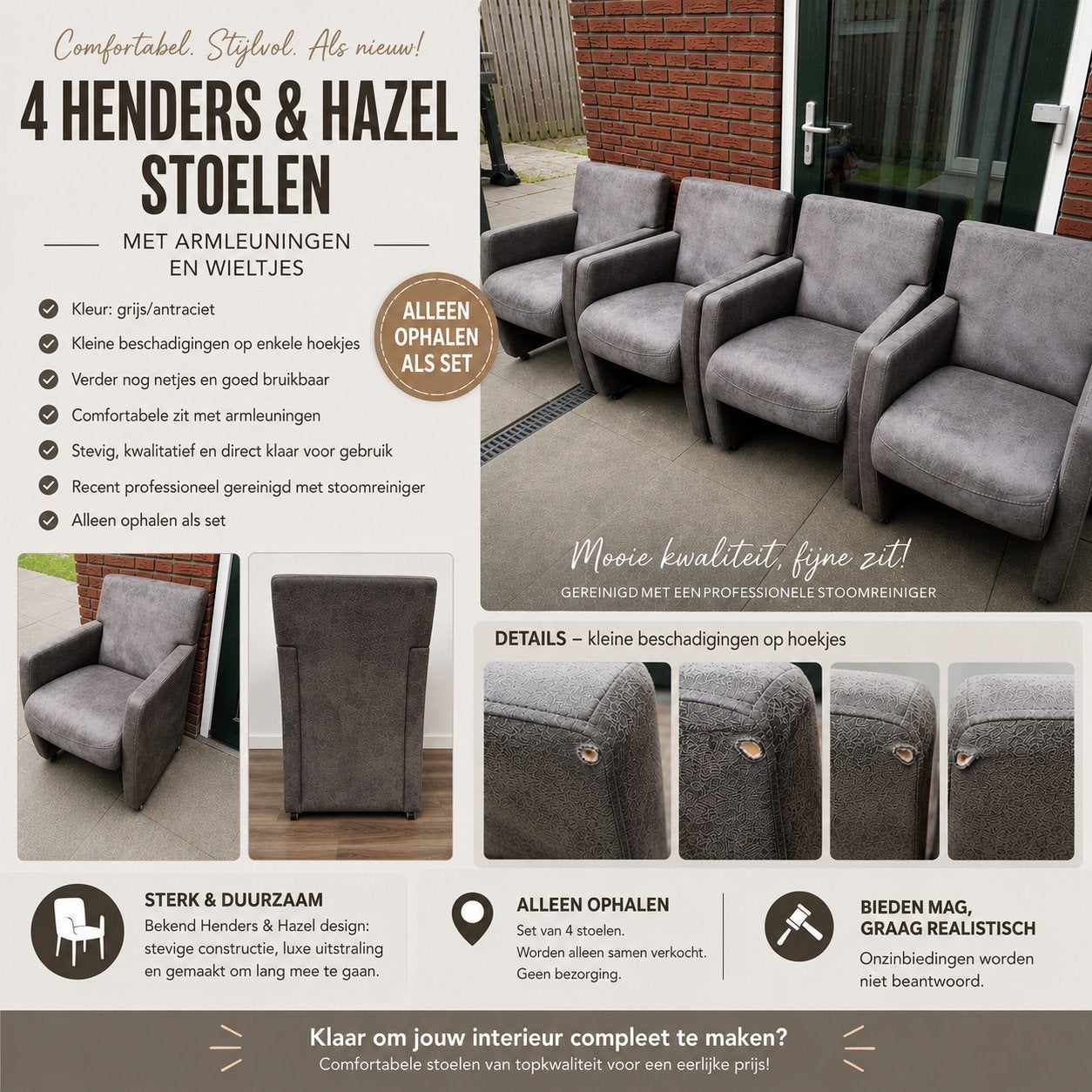 4 Henders & Hazel eetkamerstoelen – nette staat, Huis en Inrichting, Stoelen, Ophalen, Gebruikt