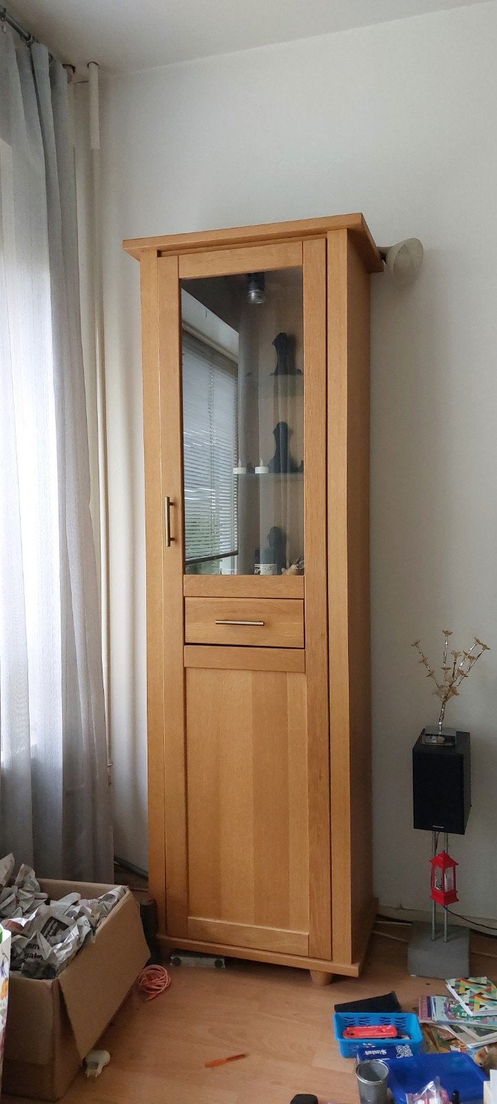 Eiken vitrinekast, Ophalen, Glas, Met deur(en), 50 tot 100 cm