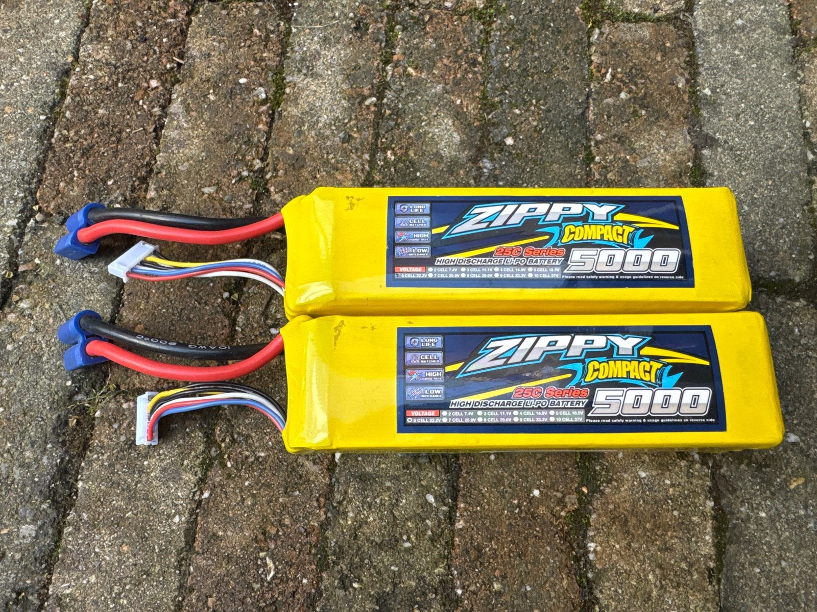 2x Zippy Compact 6S 5000mAh LiPo accu's voor RC, Ophalen of Verzenden, Gebruikt, Elektro, Helikopter