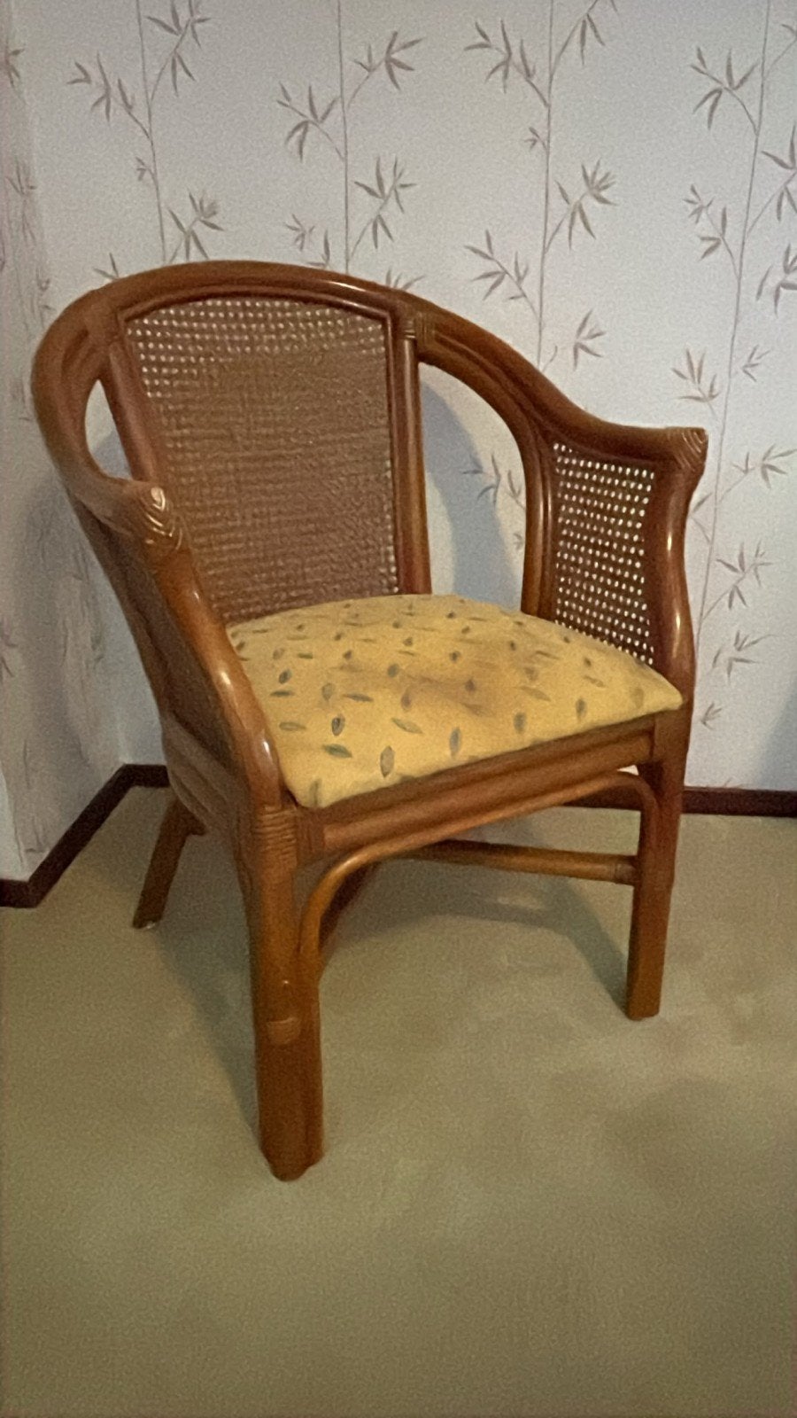 Rotan stoel met kussen, Ophalen, Gebruikt, Bruin, Vintage, Tropisch