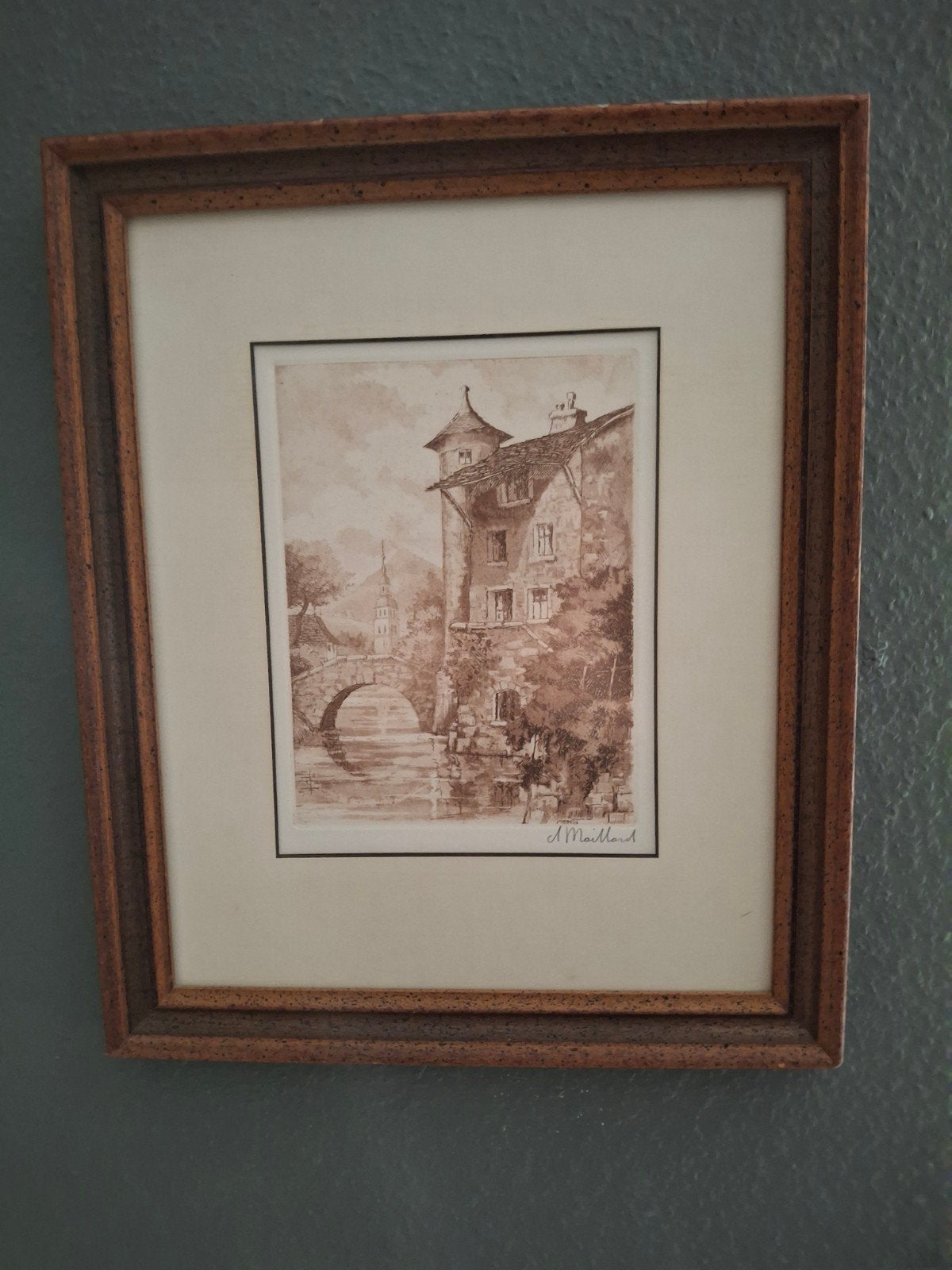 2 Sepia Etsen, Prachtig Ingelijst en Gesigneerd - Frans, Ophalen