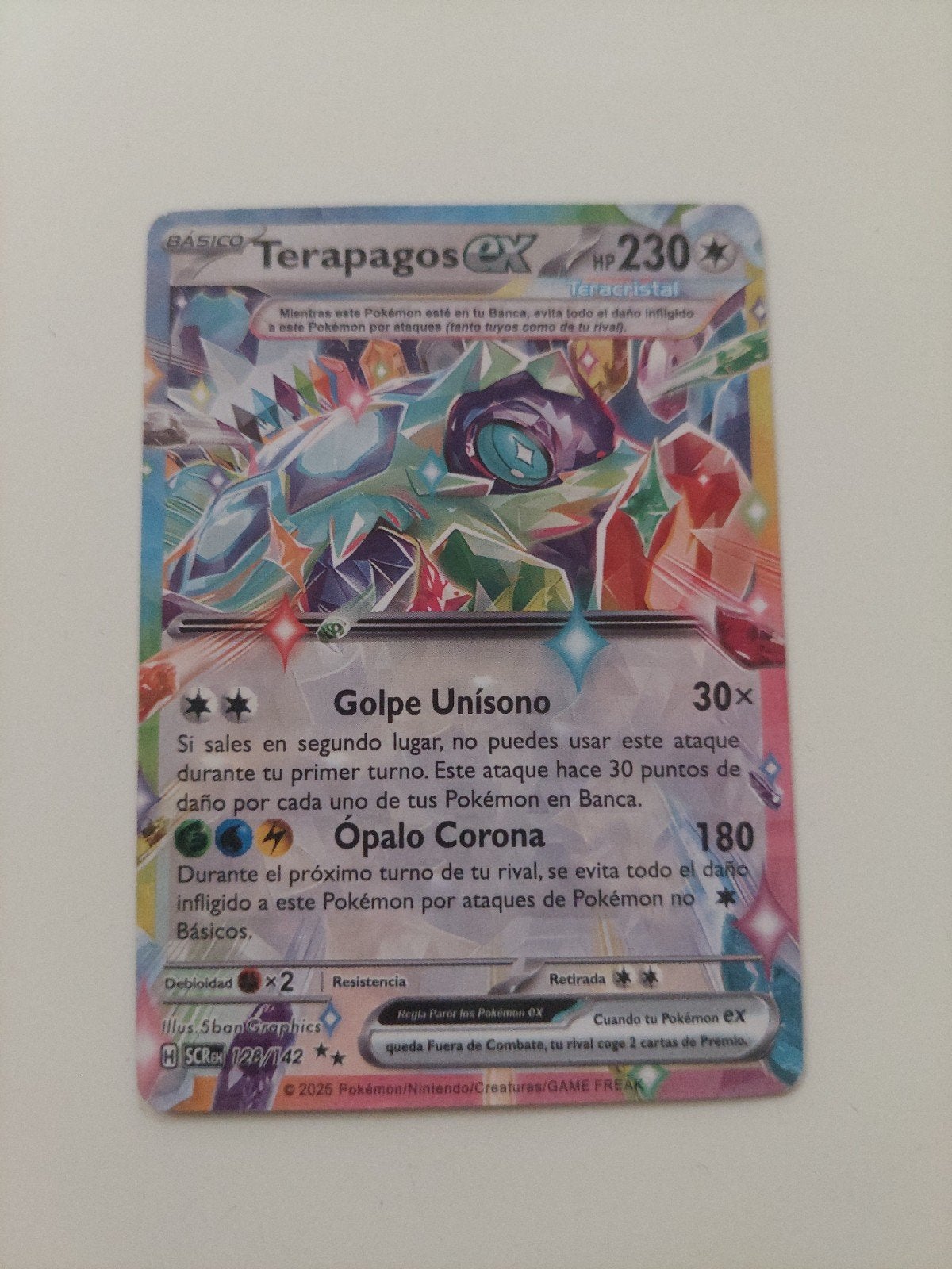 Terapagos ex Pokémon kaart (Spaans) - SCR 128/142, Ophalen of Verzenden, Zo goed als nieuw, Losse kaart