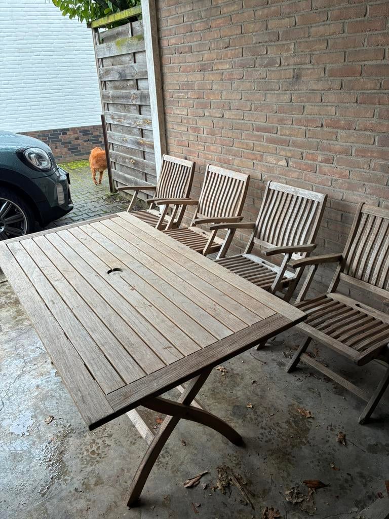 Gloster teakhouten tuinset, Tuin en Terras, Tuinsets en Loungesets, Ophalen of Verzenden, Zo goed als nieuw, Teakhout, Stoel