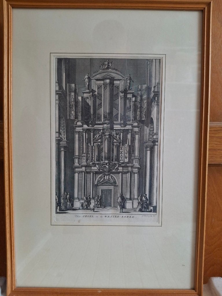 Antieke prent orgel Wester kerk door J.Goeree., Ophalen, Klassiek, Overige onderwerpen, Papier