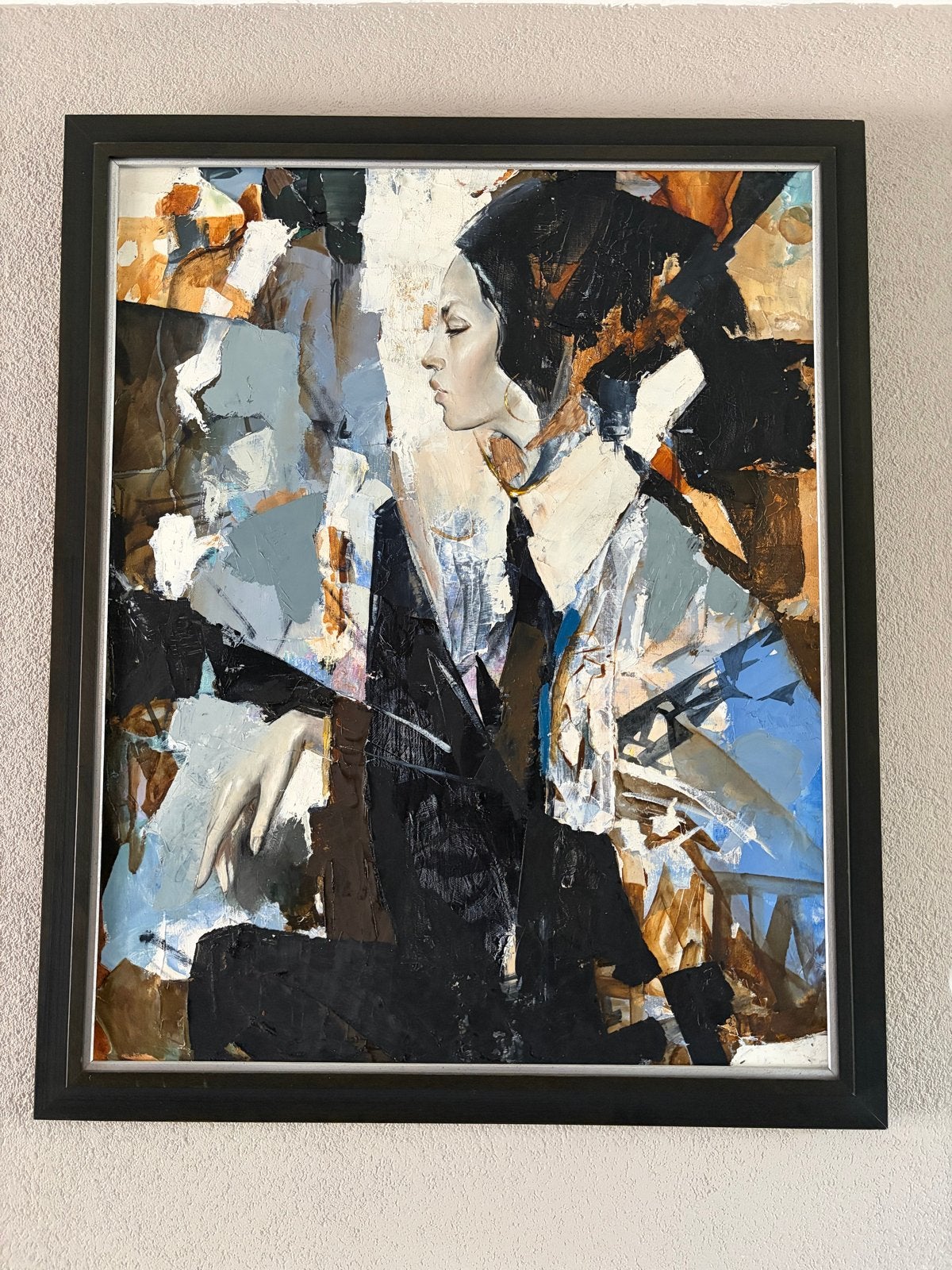 Modern Schilderij: Elegant Vrouwelijk Portret, Antiek en Kunst, Acrylverf, Ophalen of Verzenden, Ingelijst, Overige materialen