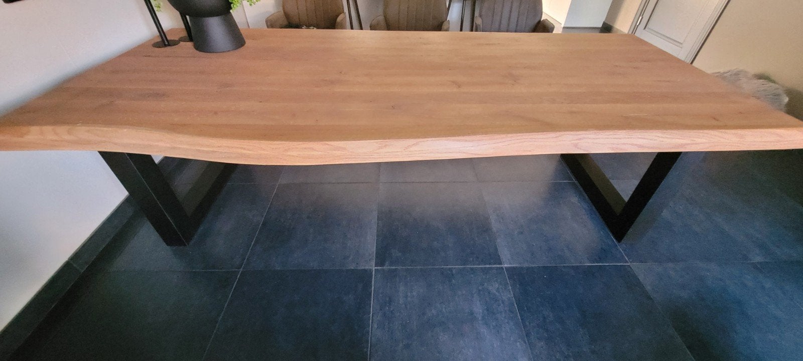 Boomstamstafel  met massief eiken blad, Huis en Inrichting, Tafels | Eettafels, Ophalen, Rechthoekig, 200 cm of meer, 100 tot 150 cm