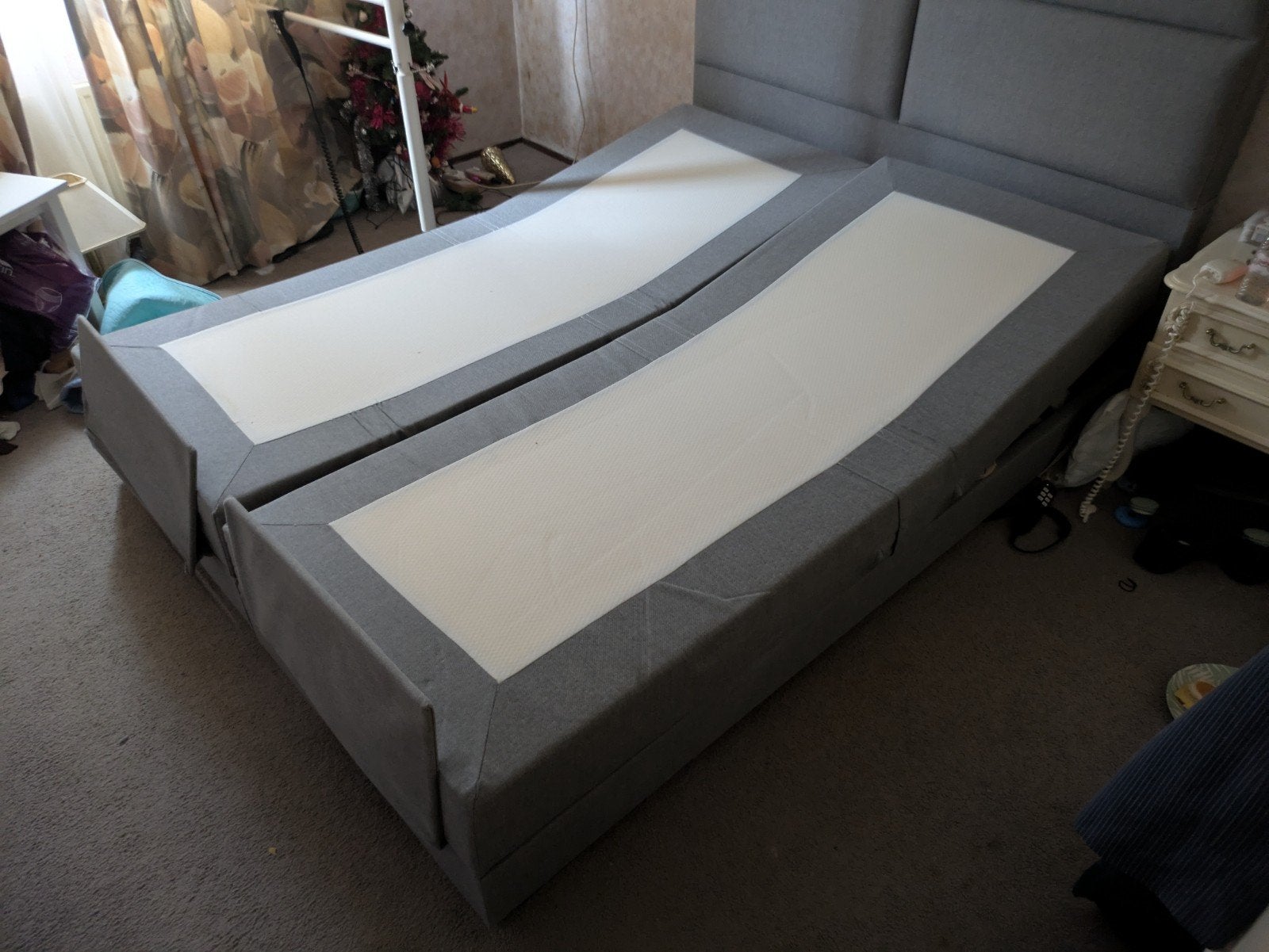 Elektrisch tweepersoonsbed (zelf demonteren + ophalen), Ophalen, Tweepersoons, Grijs, 160 cm