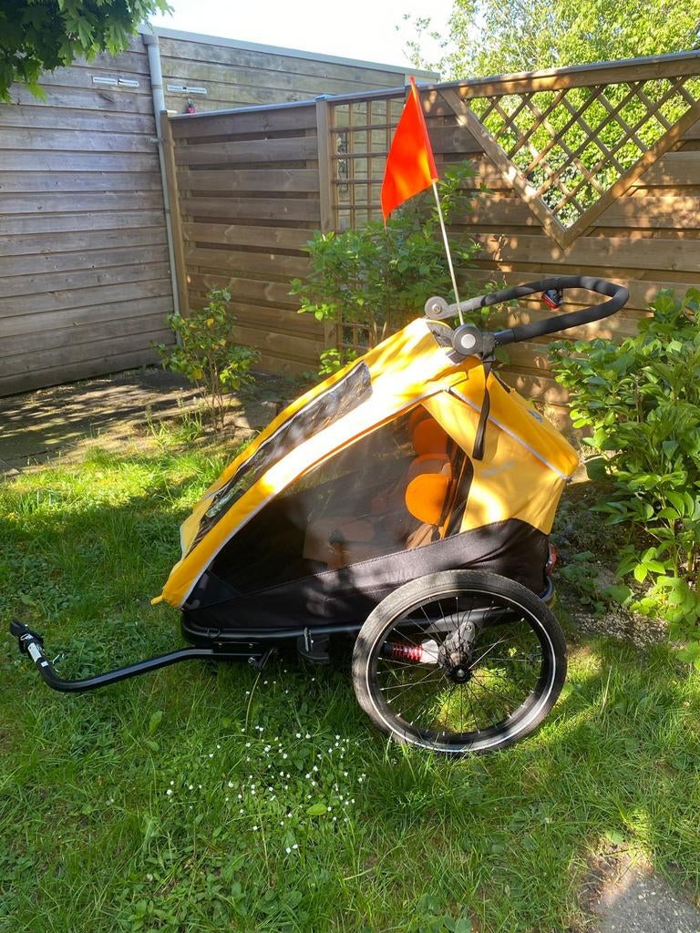 XLC DUO Kids Trailer BS-C10 Kinderfietskar - Geel, Fietsen en Brommers, Fietsaccessoires | Aanhangers en Karren, Ophalen, Opvouwbaar