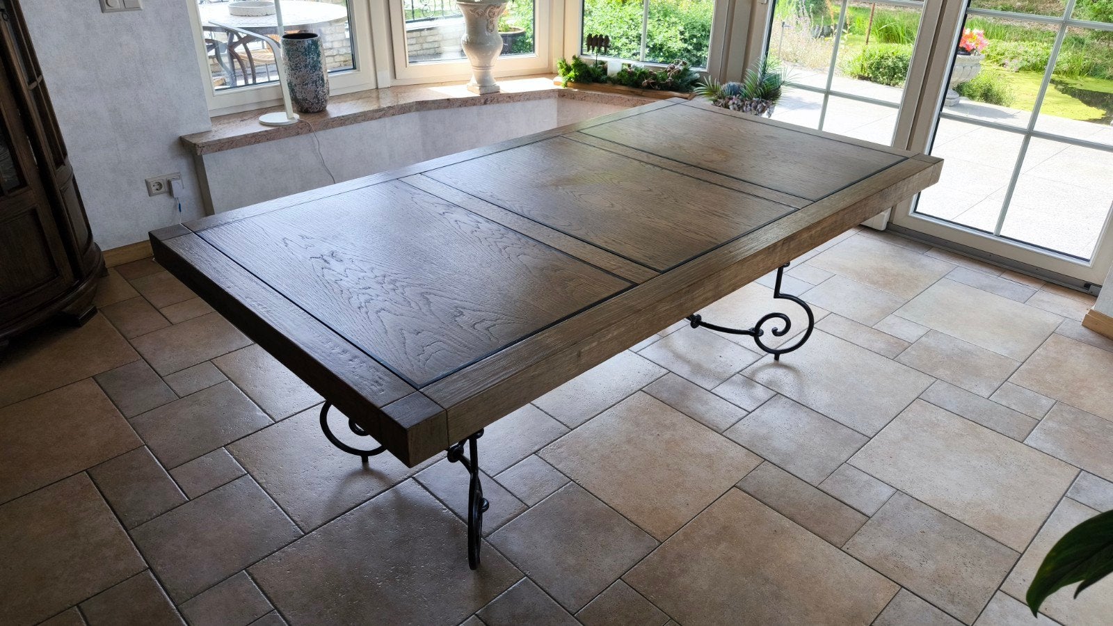 Klassieke houten eettafel inclusief gratis stoelen, Ophalen, Gebruikt, Eikenhout, 200 cm of meer