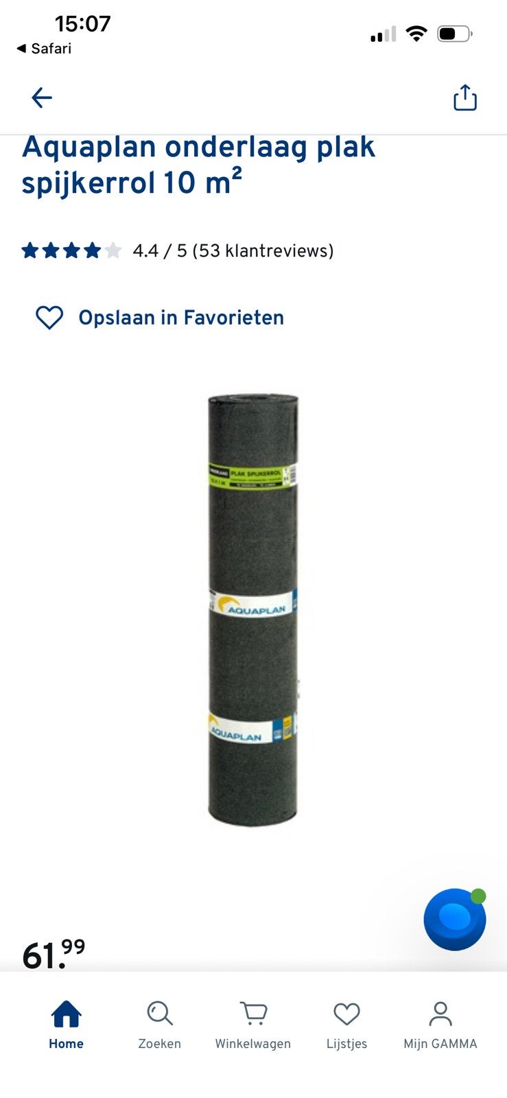 Dakbedekking bitumen onderlaag plak spijkerrol incl daknagel, Ophalen, Overige materialen, Zwart, Nieuw