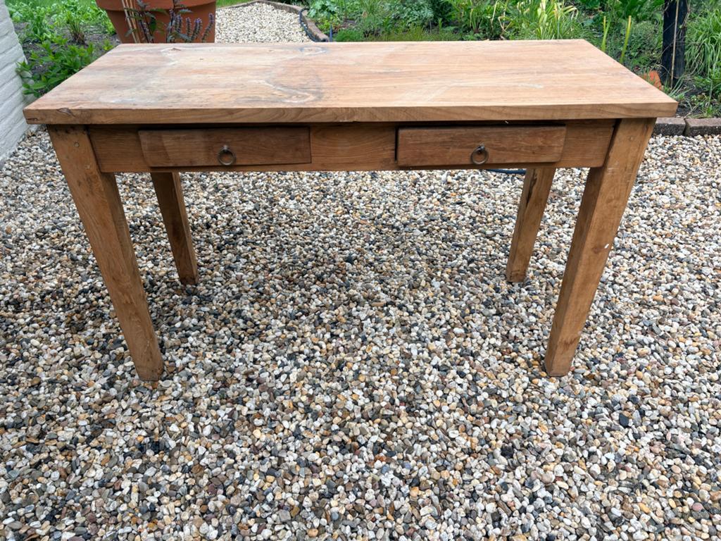 Teak tafel met 2 lades - opknapper of wastafelmeubel, Antiek en Kunst, Antiek | Meubels | Tafels, Ophalen