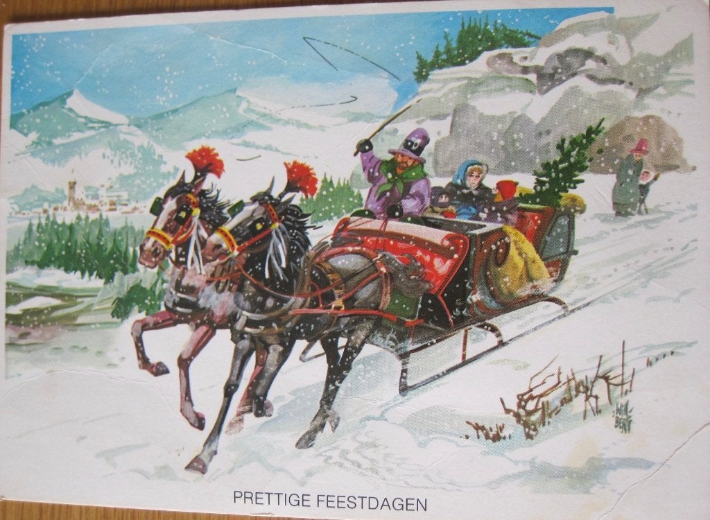 Voor het kind - in de arreslee met kerstboom - 1976, Verzenden, 1960 tot 1980, Gelopen, Overige thema's