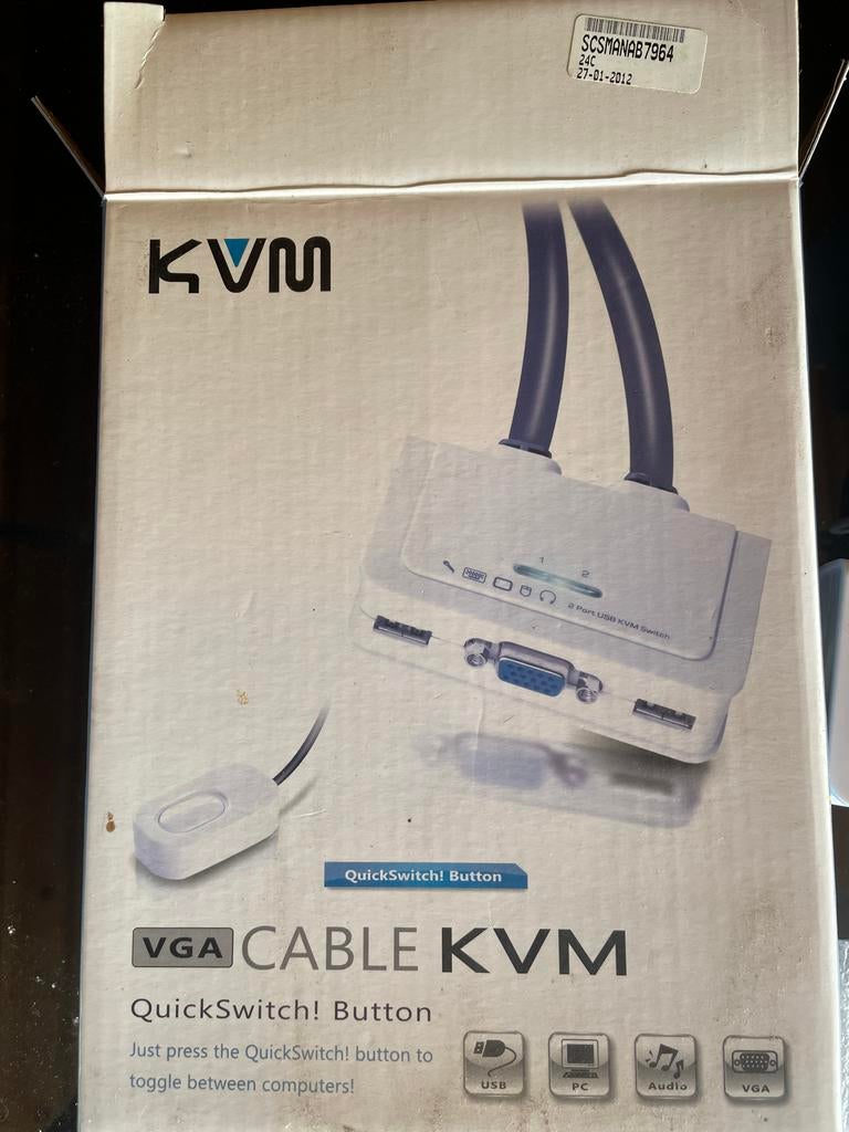 KVM QuickSwitch! Button VGA Kabel KVM Switch 2-poorts USB, Computers en Software, Overige Computers en Software, Zo goed als nieuw