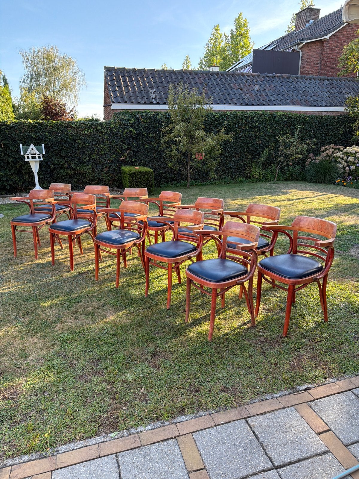 12 Gebruikte houten stoelen, Ophalen, Gebruikt, Bruin, Vijf, Zes of meer stoelen