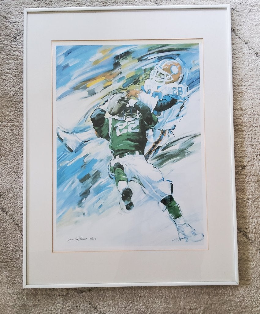 Litho Aquarel American Football  van Jan Hofland, Ingelijst, Ophalen