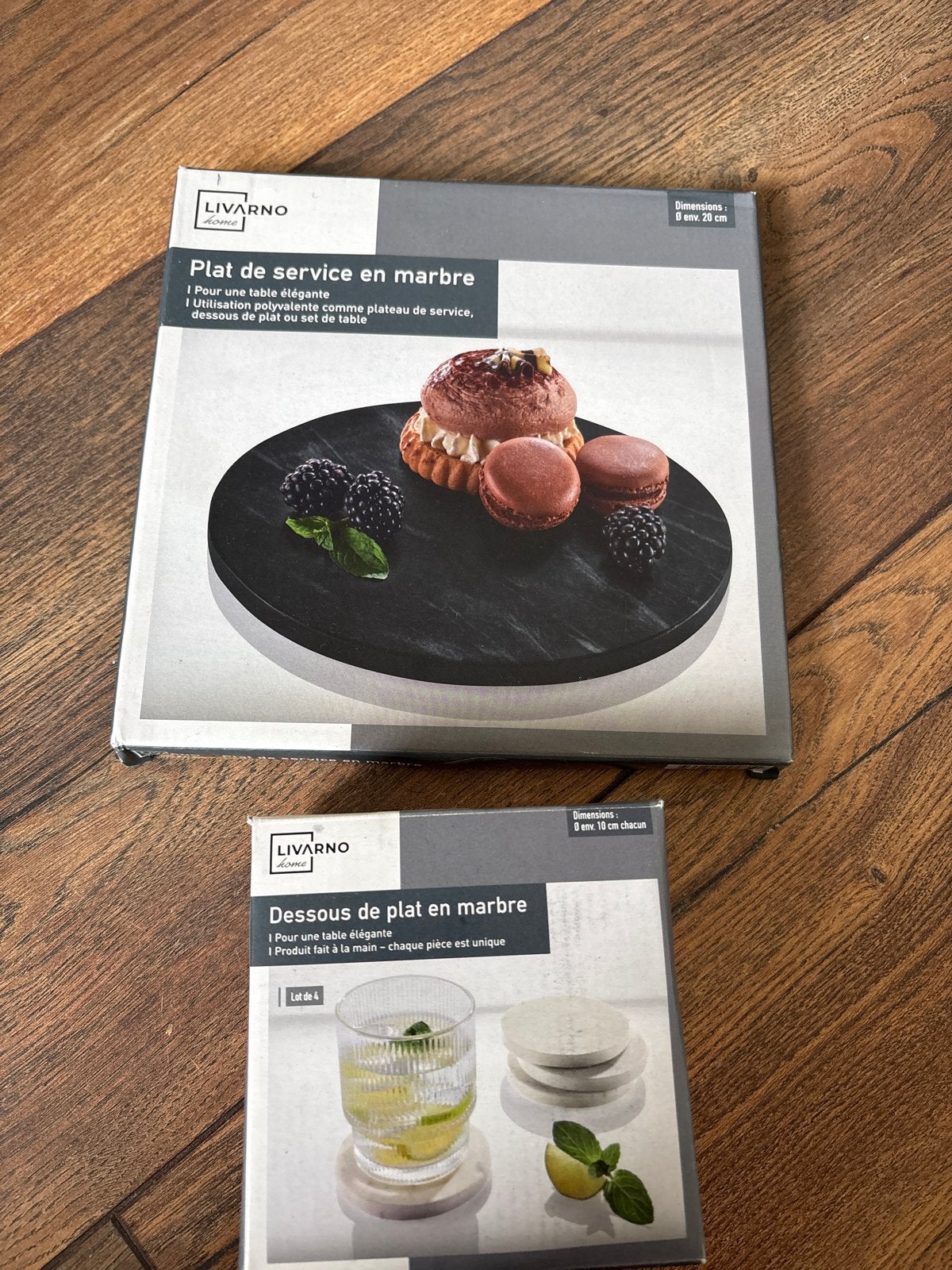Marmeren serveerblad en onderzetters set - Nieuw, Ophalen, Snij-/serveerplank, Nieuw, Zwart