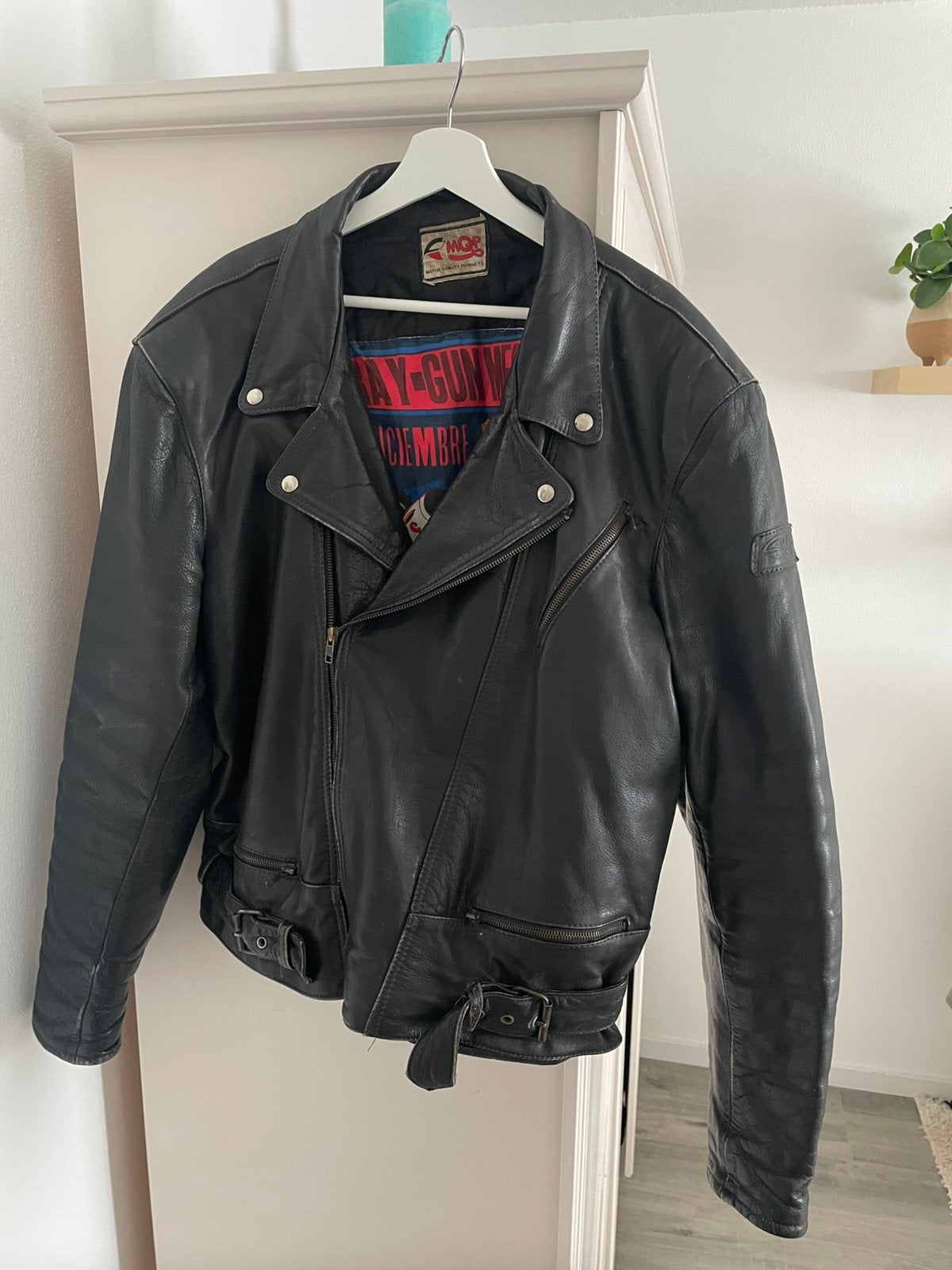 Dik lederen heren bikerjas, Motoren, Ophalen of Verzenden, Tweedehands, Heren, Jas | leer