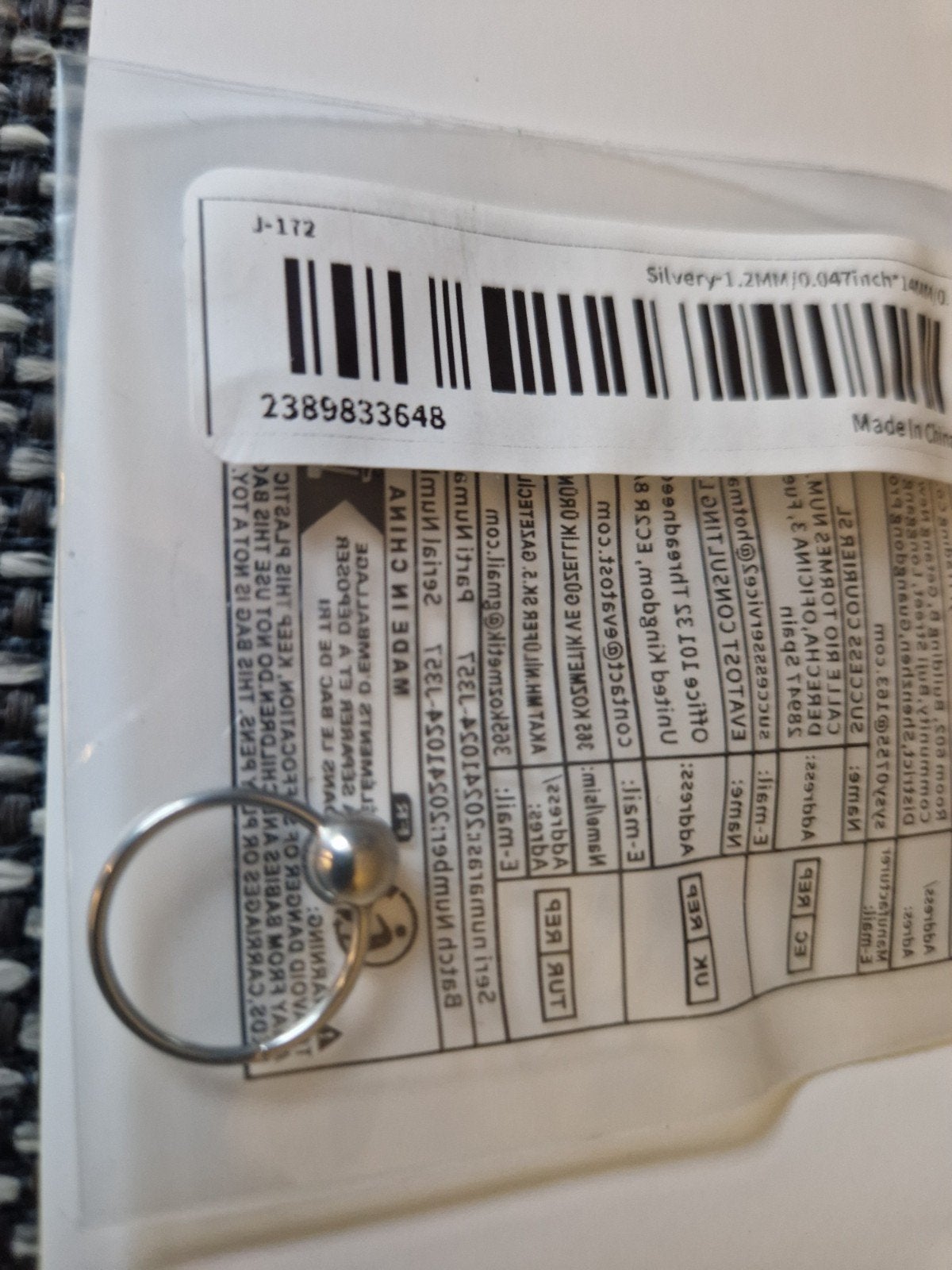 Zilverkleurige piercing ring - 1.2mm/0.047inch, Ophalen of Verzenden, Nieuw, Staal, Overige typen