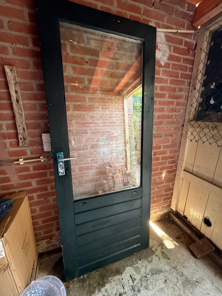Hard houten schuurdeur, Doe-het-zelf en Verbouw, Ophalen, Gebruikt, 80 tot 100 cm, Buitendeur