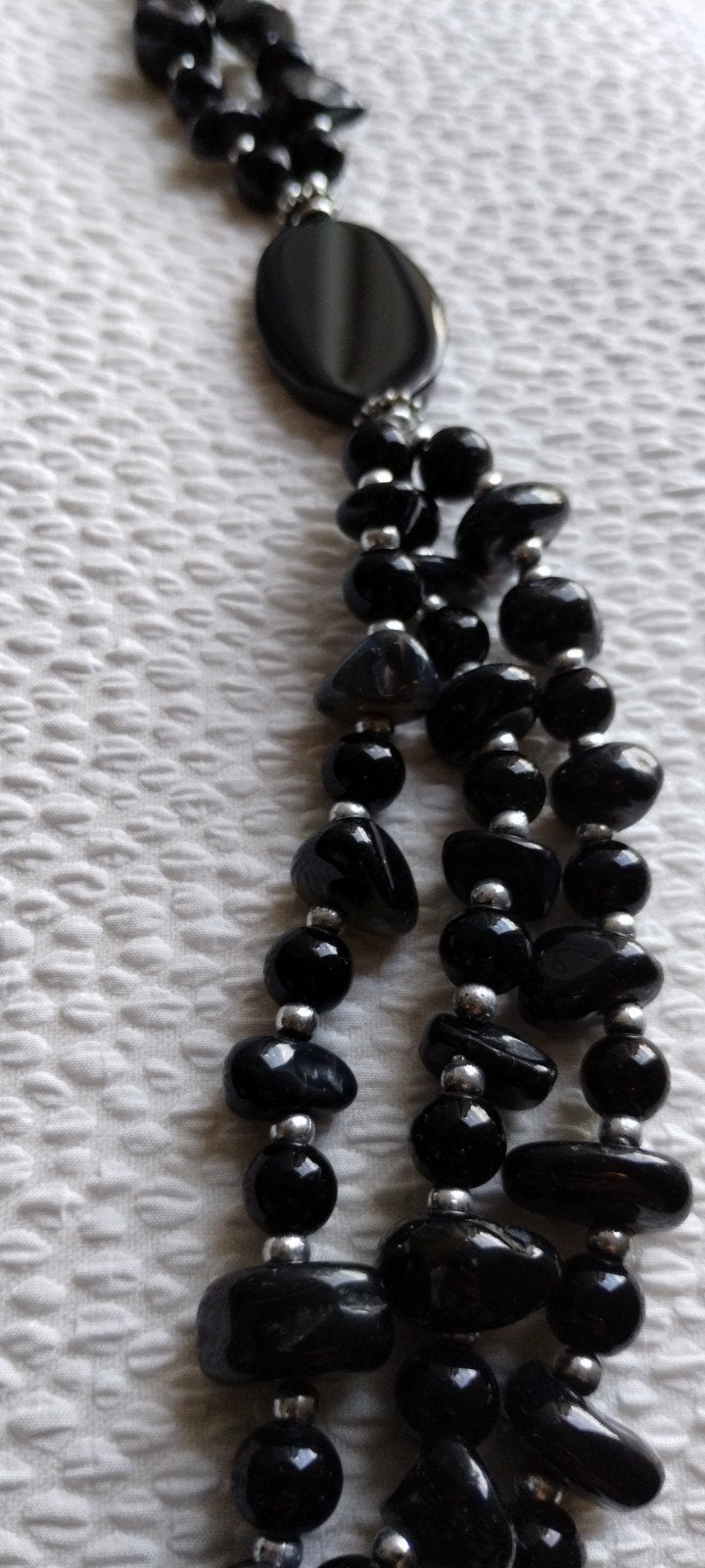 Vintage Franse zwarte glaskralen ketting, Ophalen of Verzenden, Zo goed als nieuw, Zwart, Overige materialen