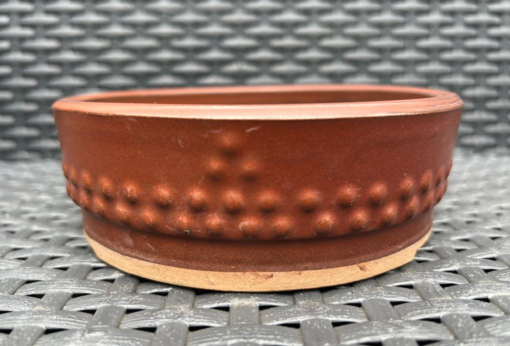 Bonsai pot/Drum bruin geglazuurd aardewerk 15,4x5,2, Rond, Ophalen of Verzenden, Zo goed als nieuw, Aardewerk