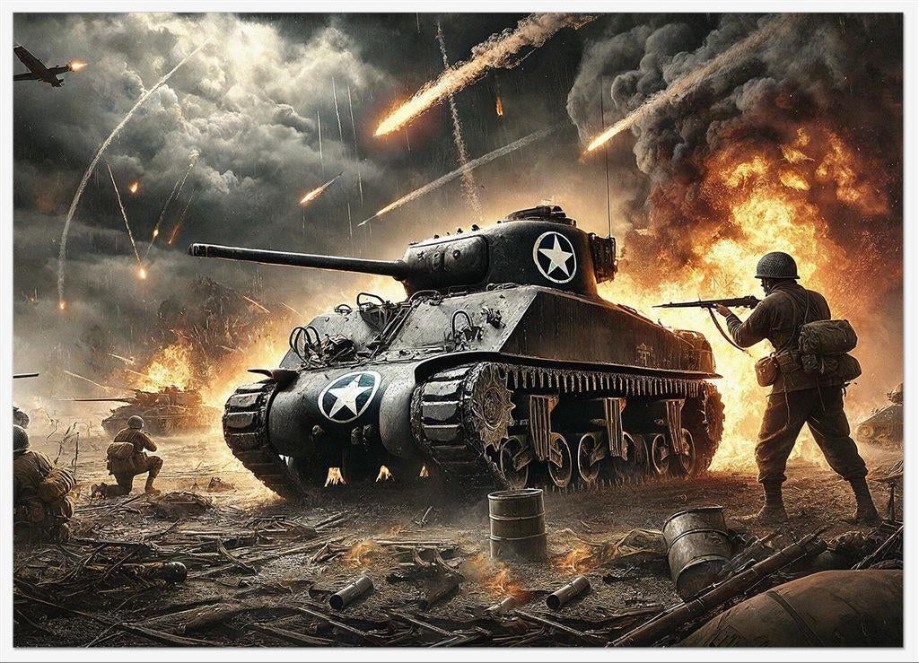WW2 USA Sherman Tank Soldaten Poster Affiche WO2, Verzamelen, Militaria | Tweede Wereldoorlog, Verzenden, Nederland, Foto of Poster