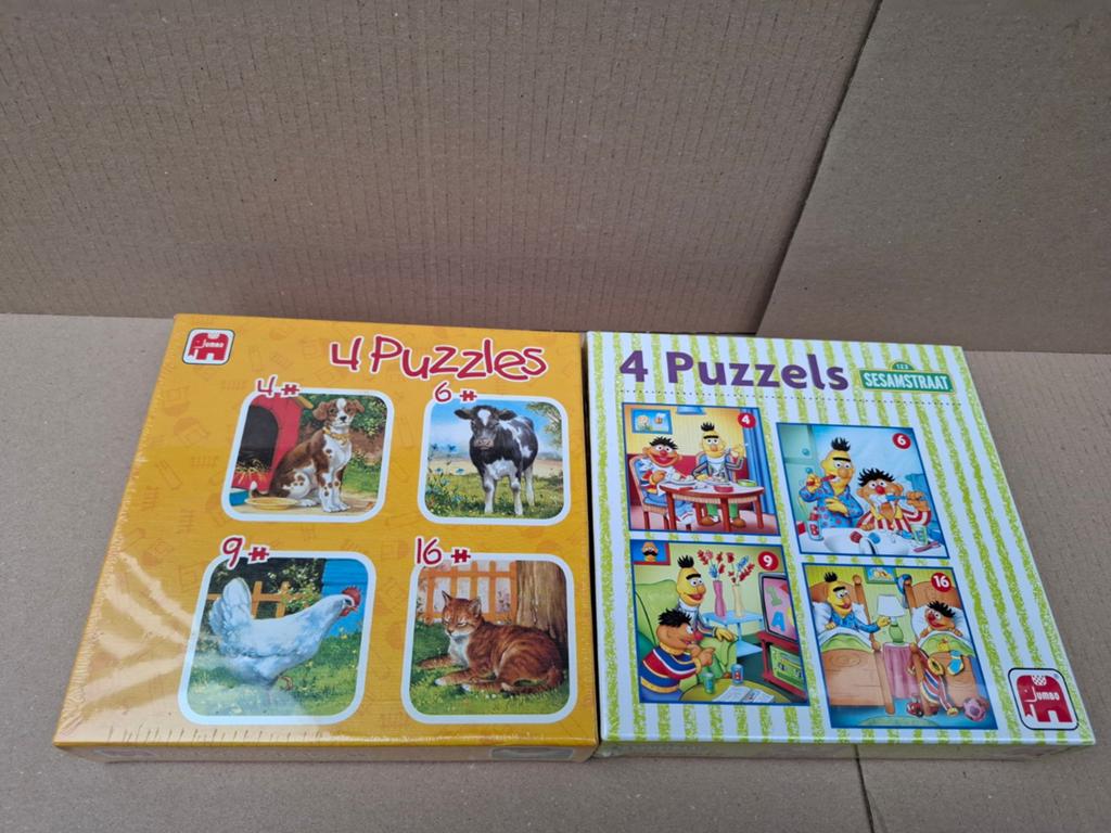 2 nieuwe sets met 4 in een puzzel Sesamstraat, dieren nieuw, Ophalen, 10 tot 50 stukjes, Nieuw