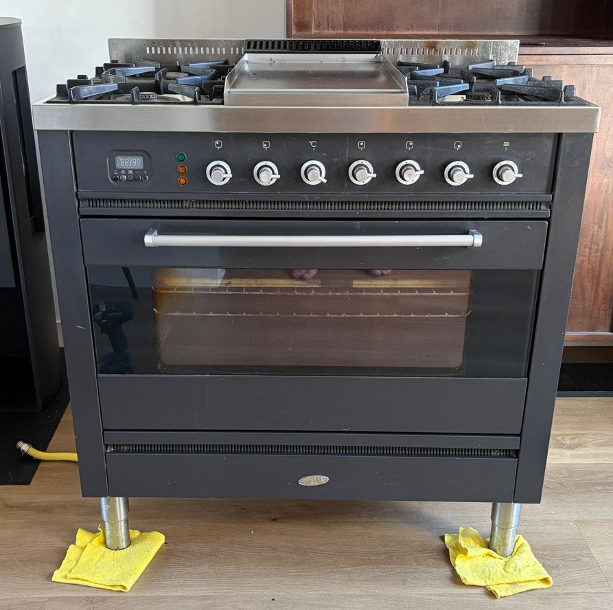 Boretti gasfornuis en oven - 5 pits met bakplaat (90 cm), Ophalen, Gebruikt, 60 cm of meer, Grill