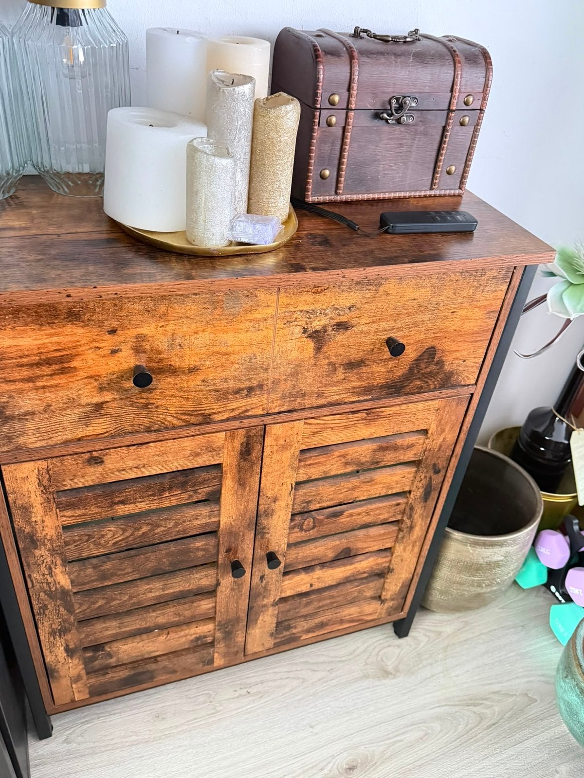 Industriële Kast met Lades en Deuren - Vintage Houtlook, Ophalen, 50 tot 100 cm, Zo goed als nieuw, Met lade(s)