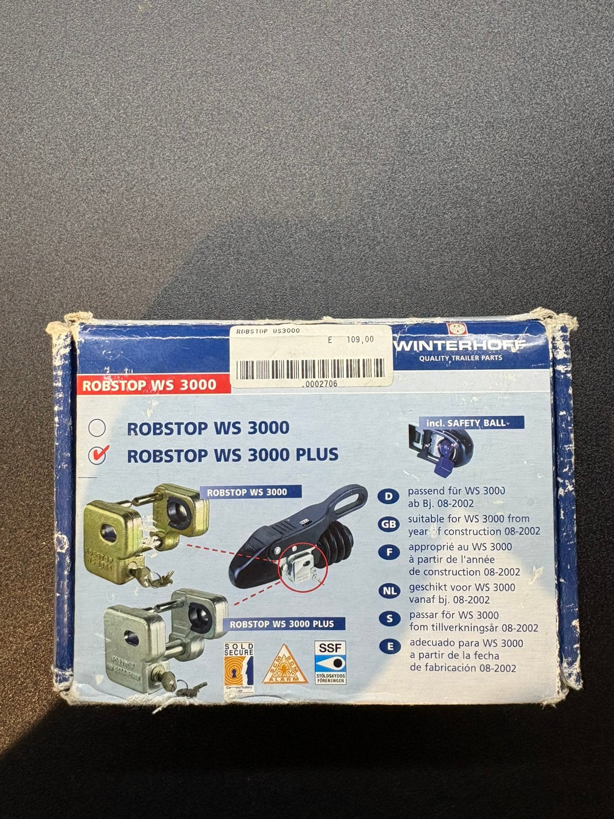 Disselslot Winterhoff Robstop WS 3000 plus incl. 3 sleutels, Caravans en Kamperen, Ophalen of Verzenden, Gebruikt