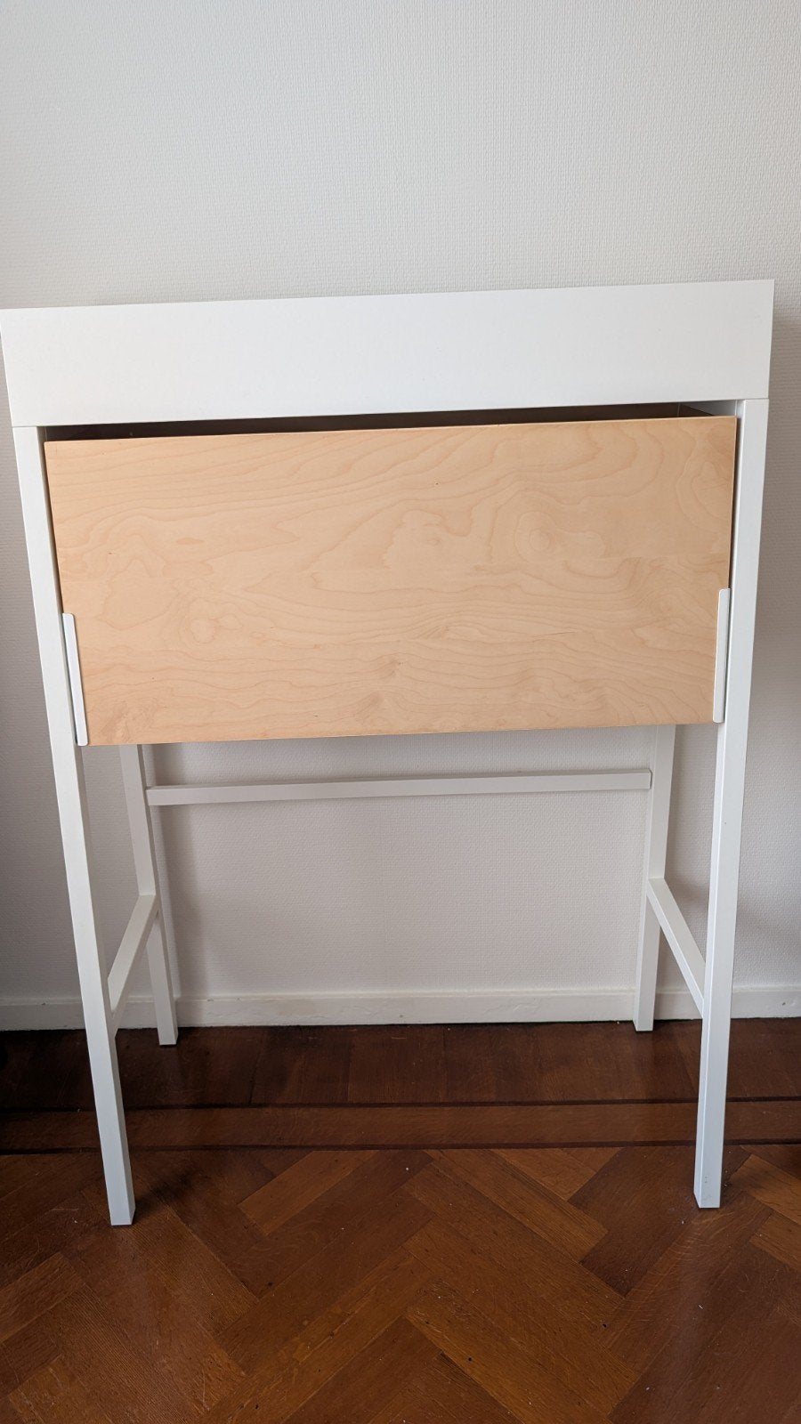 IKEA PS 2014 secretaire/wandbureau wit met berkenhout, Ophalen, Opbergruimte, Hout, Secretaire