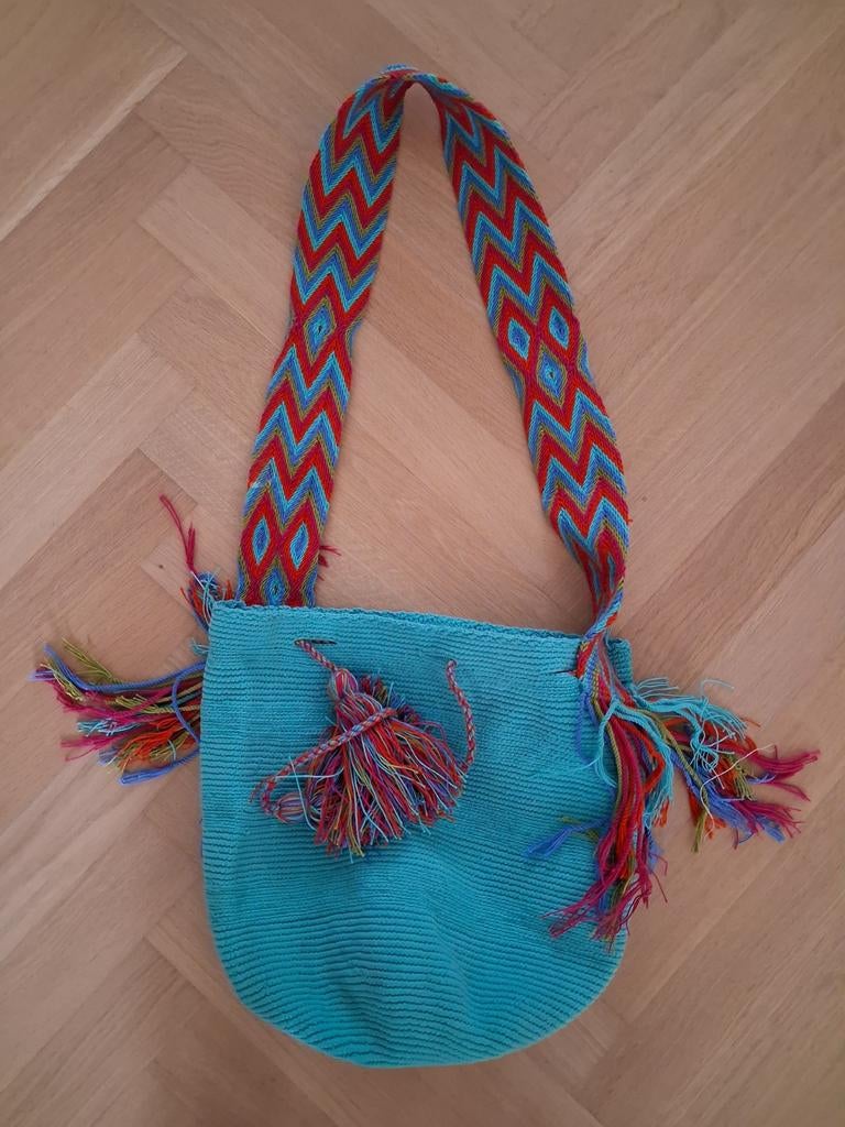 Wayuu mochila tas | Turquoise | Handgemaakt in Colombia, Sieraden, Tassen en Uiterlijk, Tassen | Schoudertassen, Ophalen of Verzenden