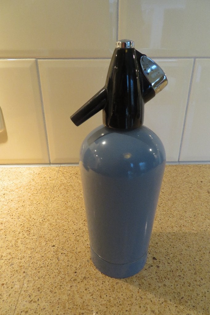 Leuke sodafles spuitwaterfles BOC Sparklets blauw zwarte dop, Ophalen of Verzenden