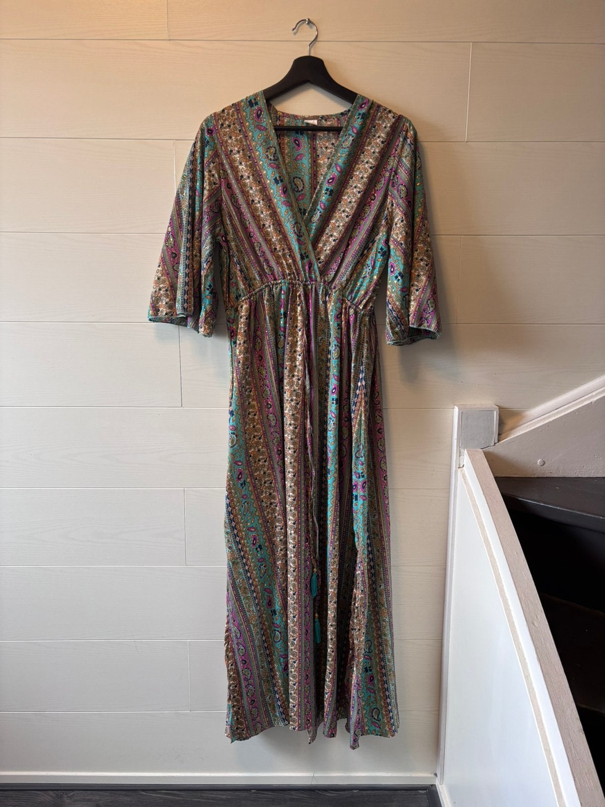 Boho maxi jurk, Kleding | Dames, Jurken, Ophalen of Verzenden, Zo goed als nieuw, Groen, Onder de knie