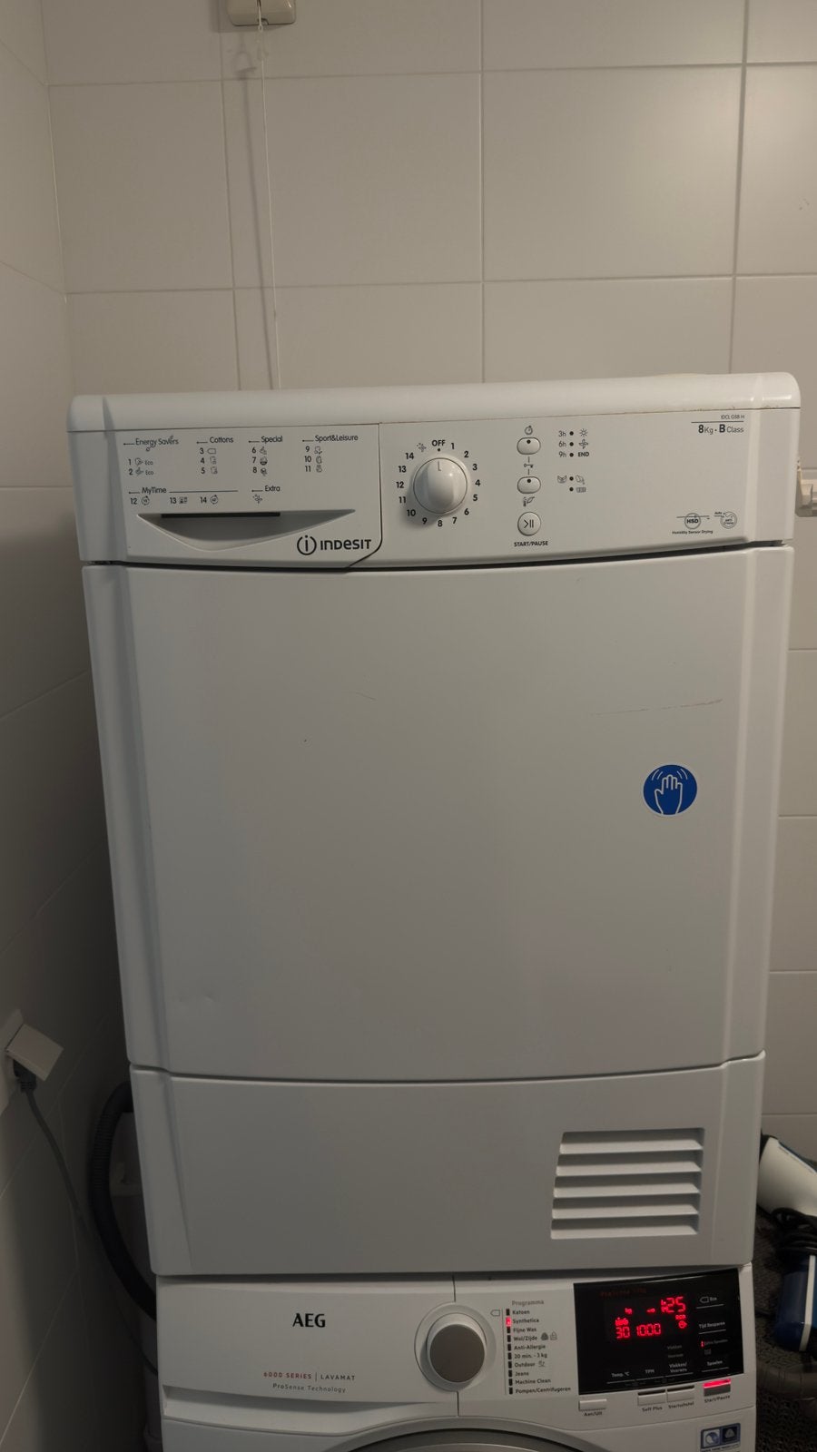 Droger Indesit IDCL G5B H, Witgoed en Apparatuur, Wasdrogers, Ophalen, 6 tot 8 kg, Zo goed als nieuw, 85 tot 90 cm