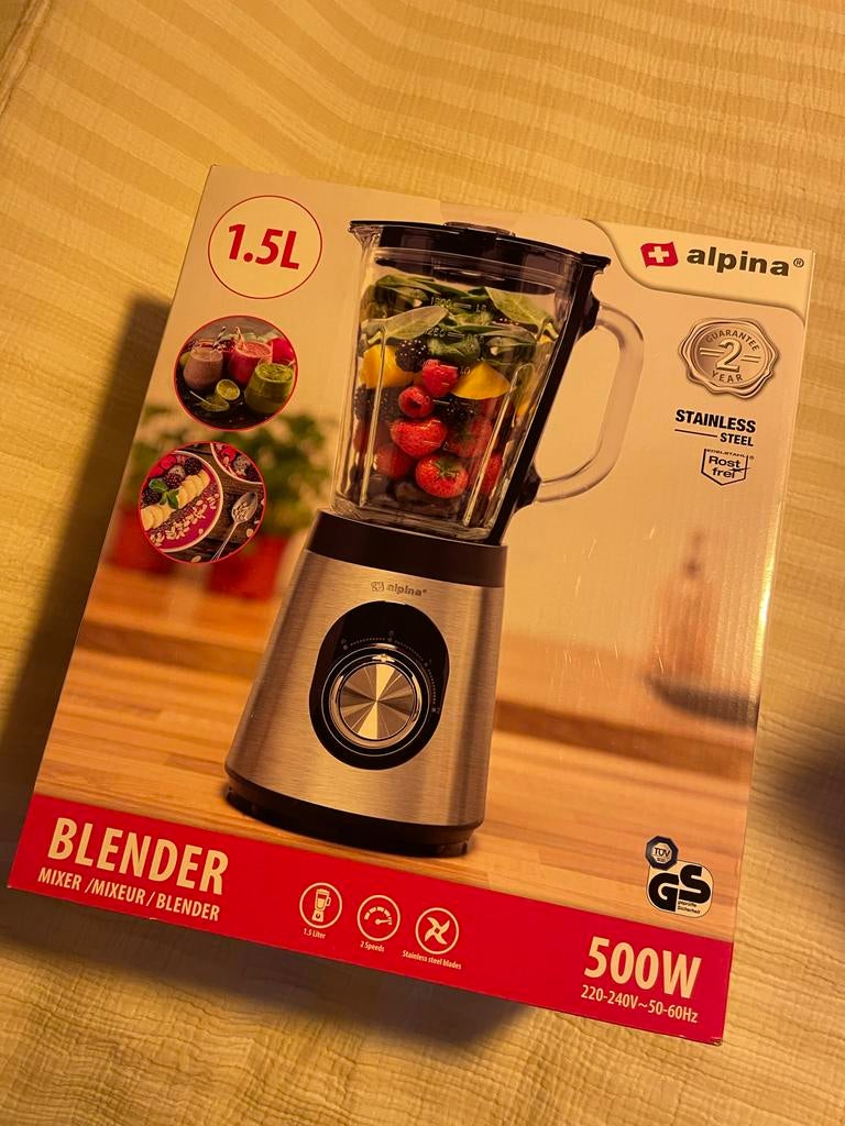 Alpina Blender 1.5L - 500W RVS - Nieuw in doos, Ophalen of Verzenden, Nieuw, Blender