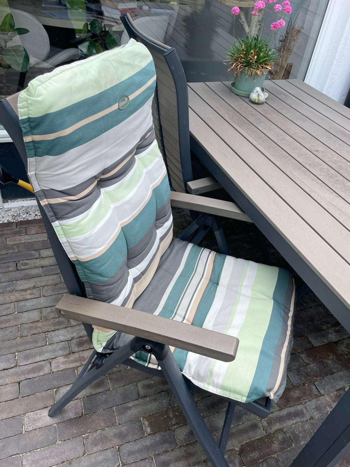 Tuinset met 4 stoelen en tafel, Tuin en Terras, Tuinsets en Loungesets, Ophalen, 4 zitplaatsen, Kunststof, Gebruikt