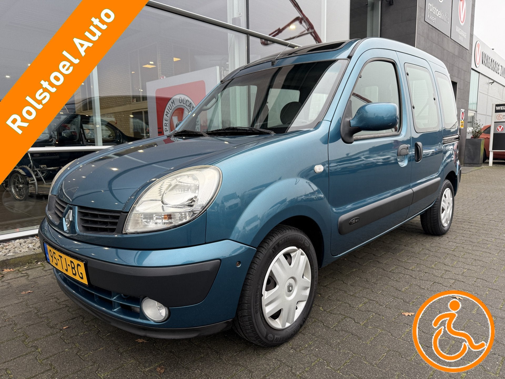 Renault Kangoo 3+1 Rolstoelauto 1.6-16V Privilège (Zeer net, Stof, Beige, Blauw, 49 €/maand