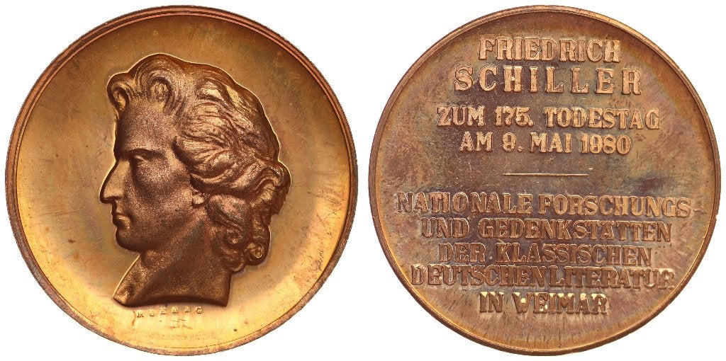 Duitsland - Commemorative Medal 1980 - Friedrich Schiller, Postzegels en Munten, Penningen en Medailles, Verzenden, Brons, Buitenland