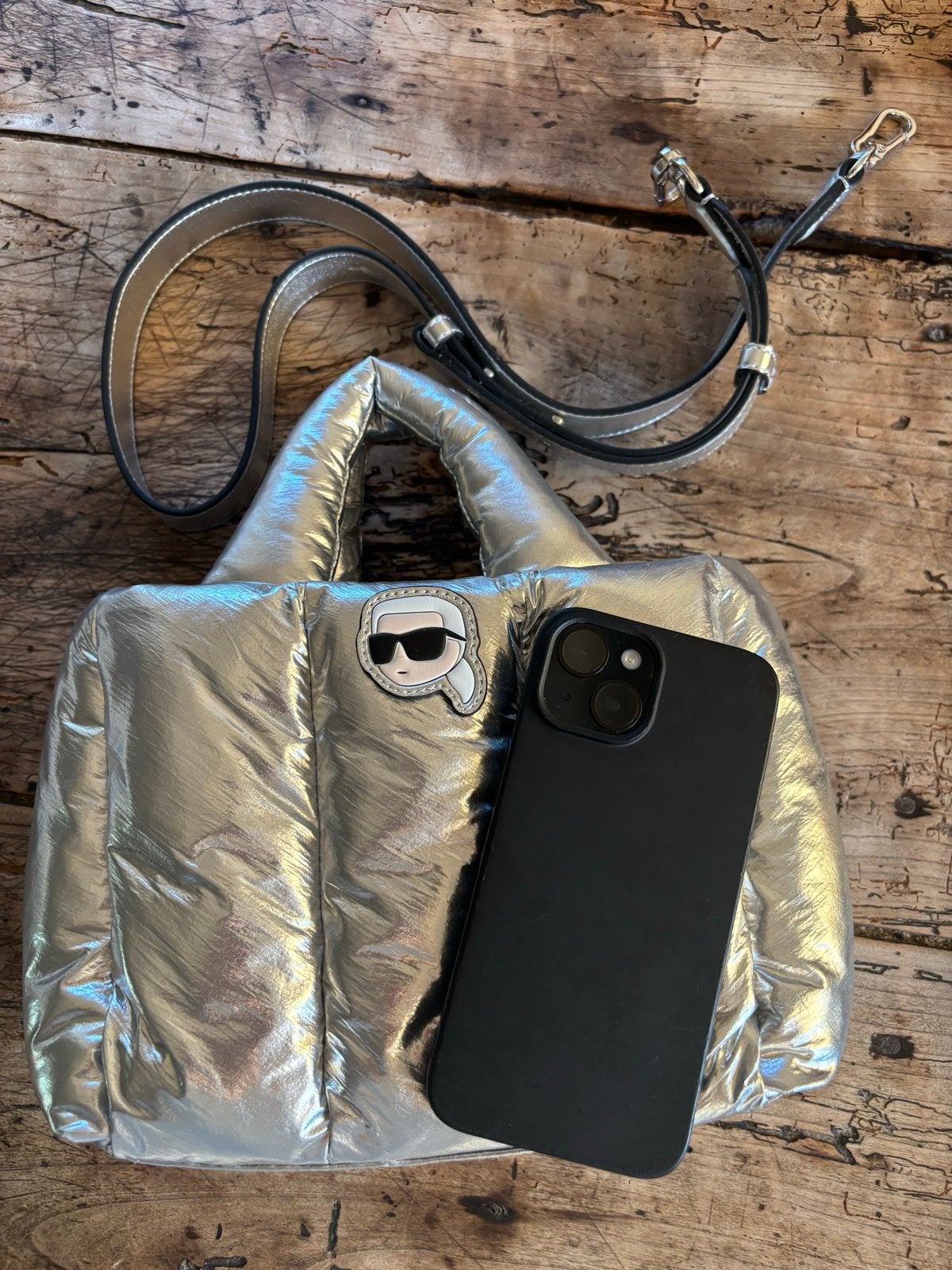 Karl Lagerfeld Zilveren Mini Tas - Zo goed als nieuw, Ophalen of Verzenden, Zo goed als nieuw, Overige kleuren, Handtas